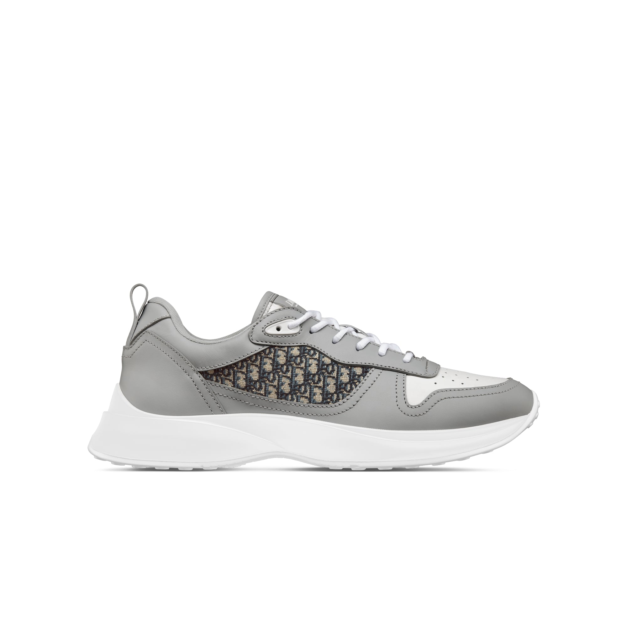 B25 Runner Sneaker - Dior Gray and White Smooth Calfskin with Beige and Black Dior Oblique Jacquard