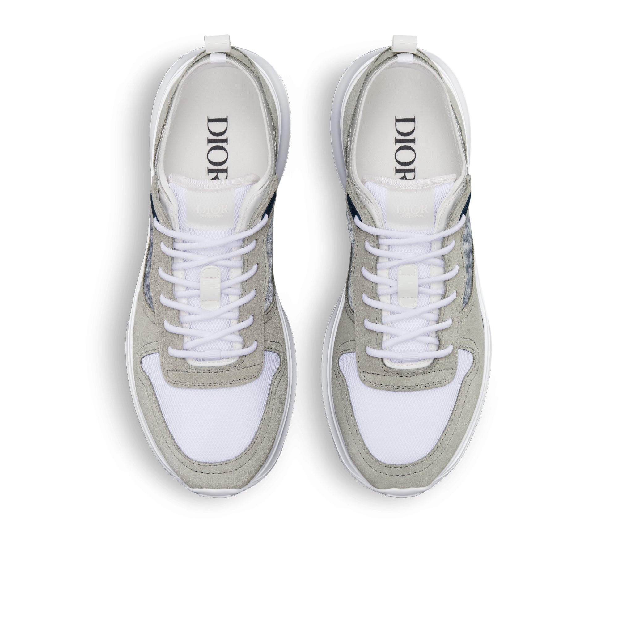 B25 Runner Sneaker - Gray Suede and White Technical Mesh with Blue and White Dior Oblique Canvas