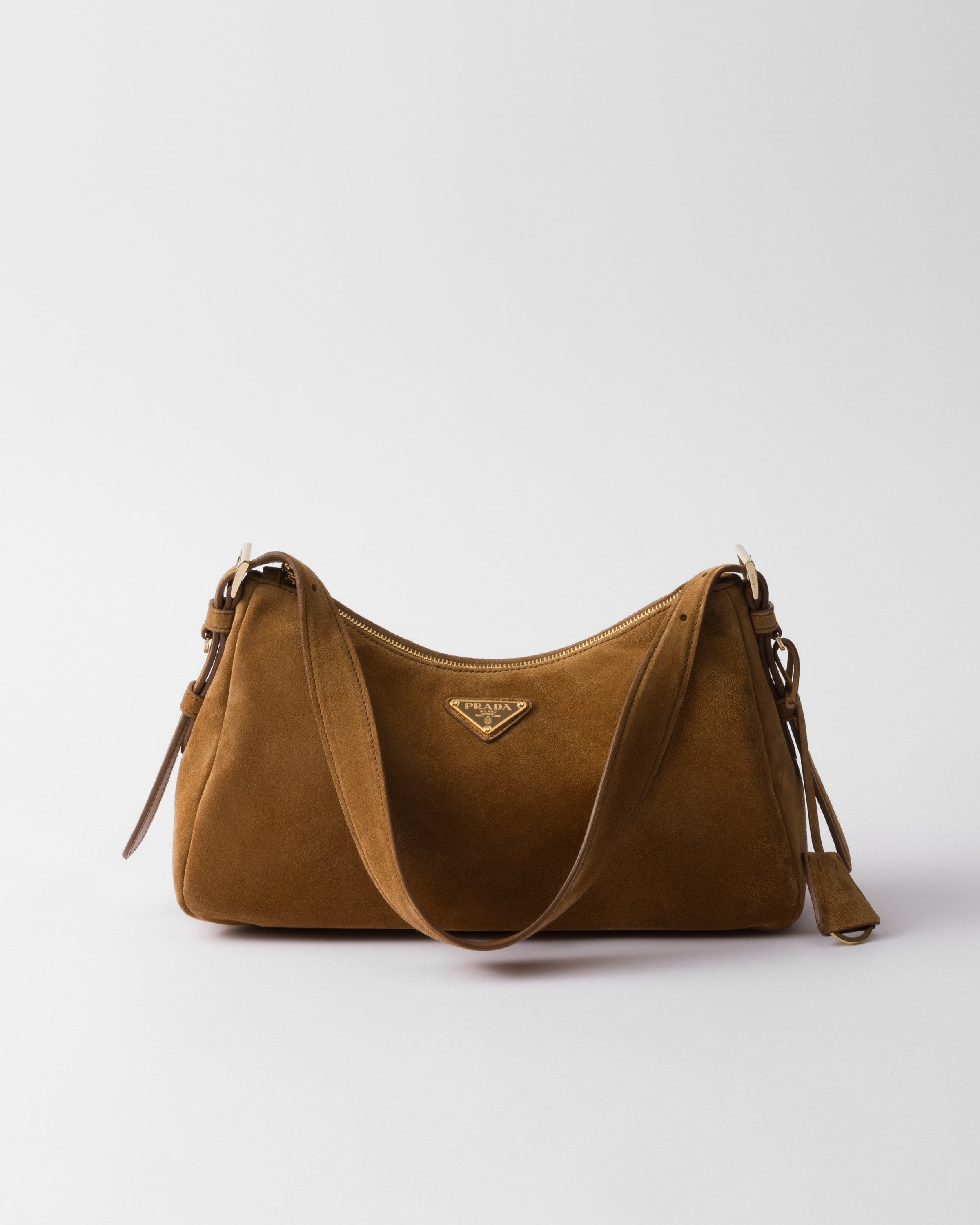 Prada Aimée medium suede shoulder bag Cinnamon