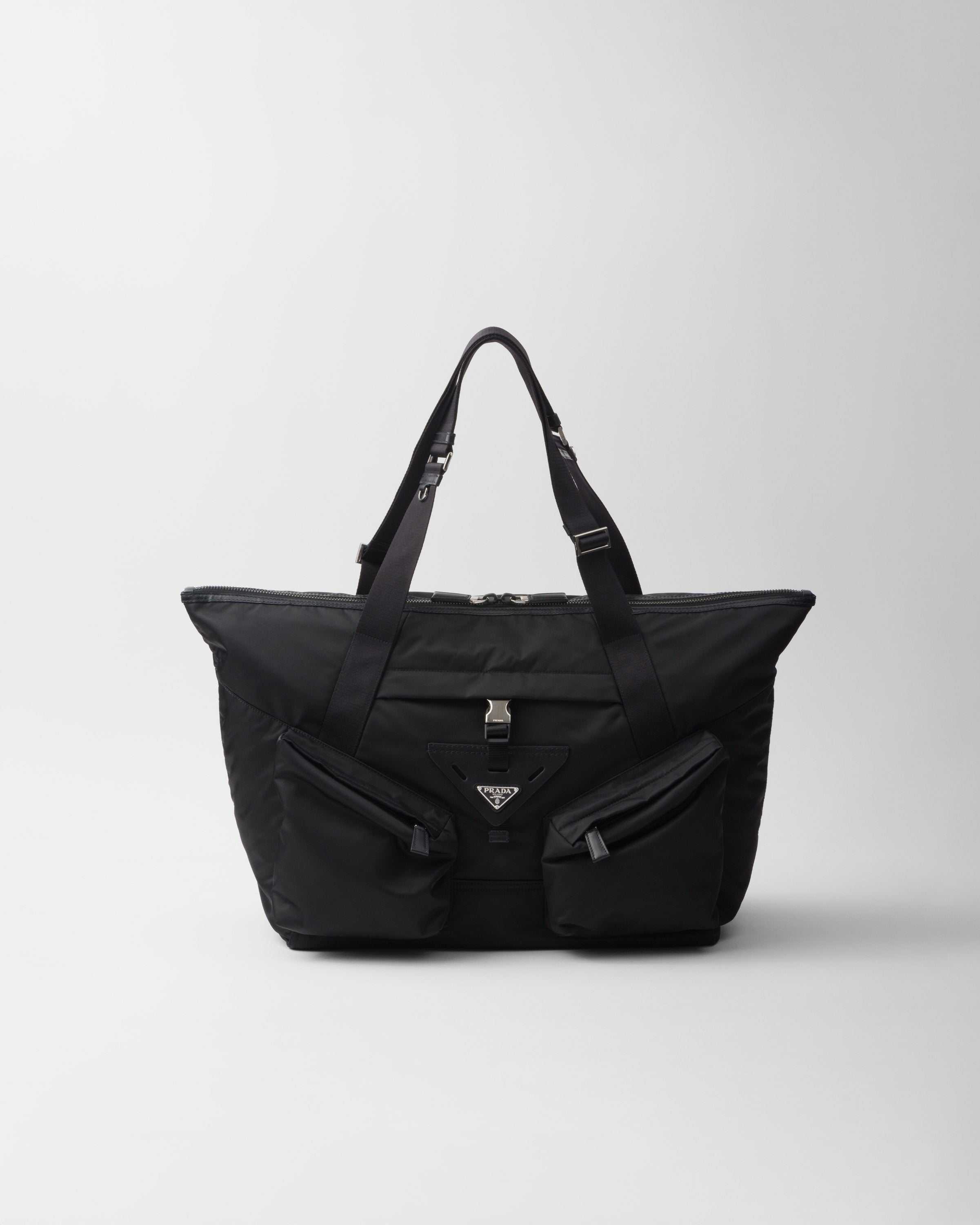 Re-Nylon and leather travel bag Black