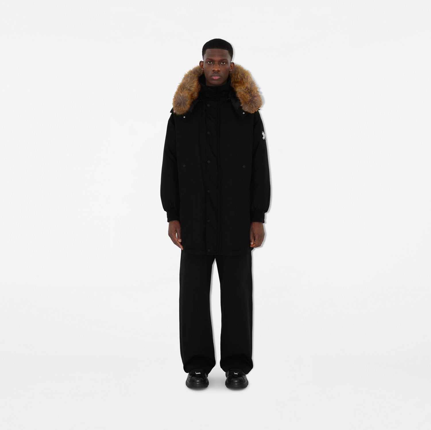 Faux Fur Trim Nylon Parka - Black