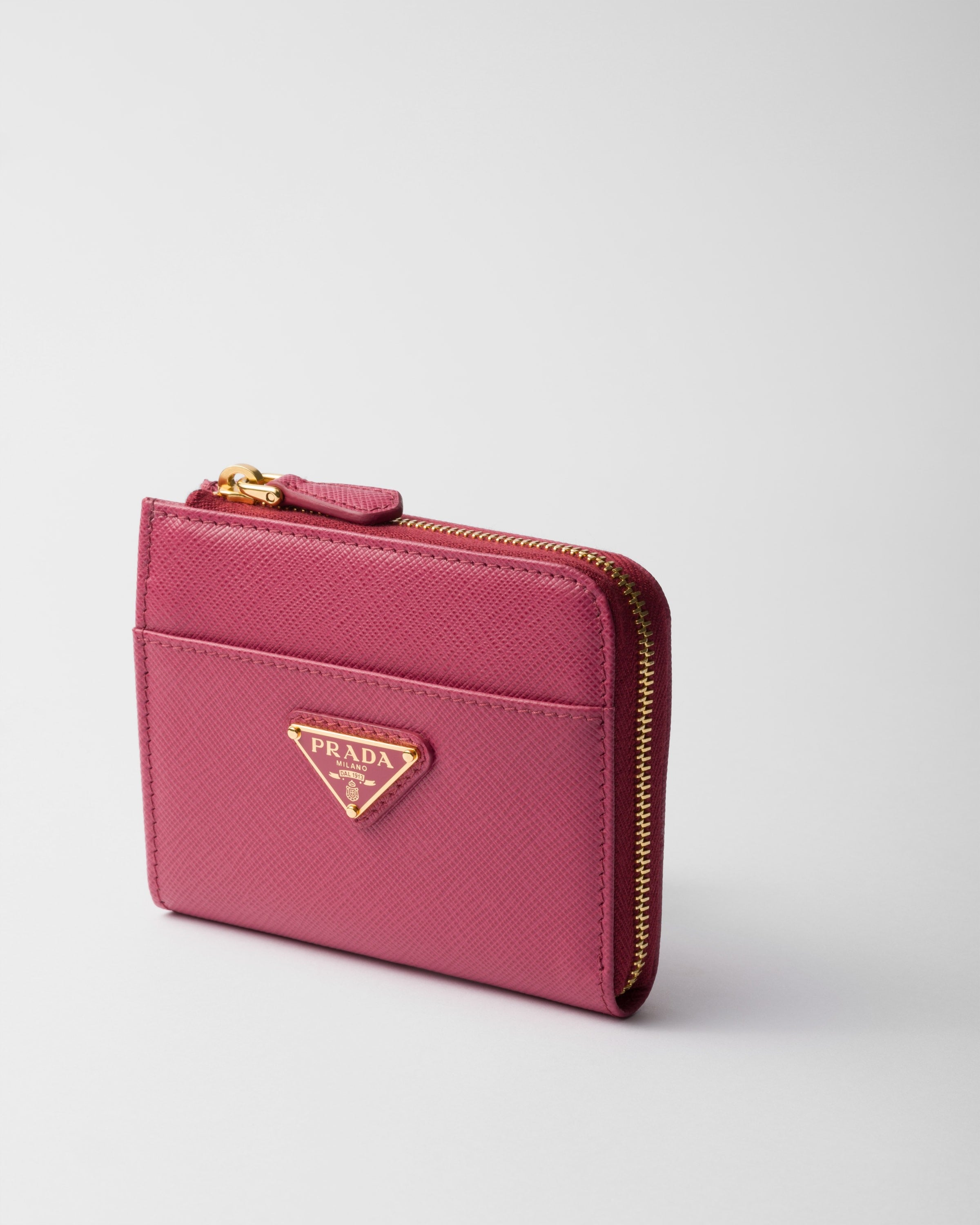 Small Saffiano leather zipper wallet Bruyere Pink