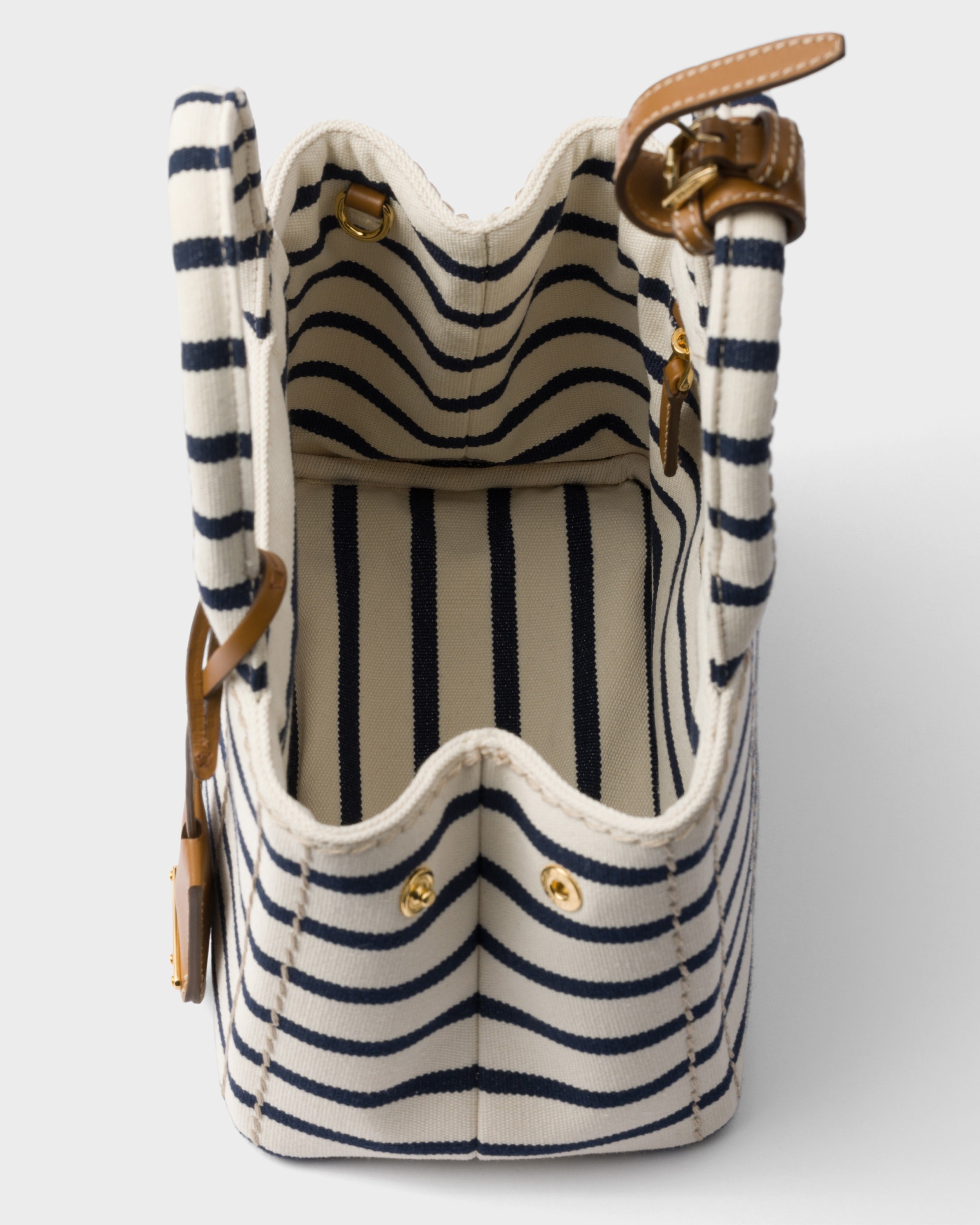 Prada Jardinière striped cotton canvas mini-bag Ivory/Blue