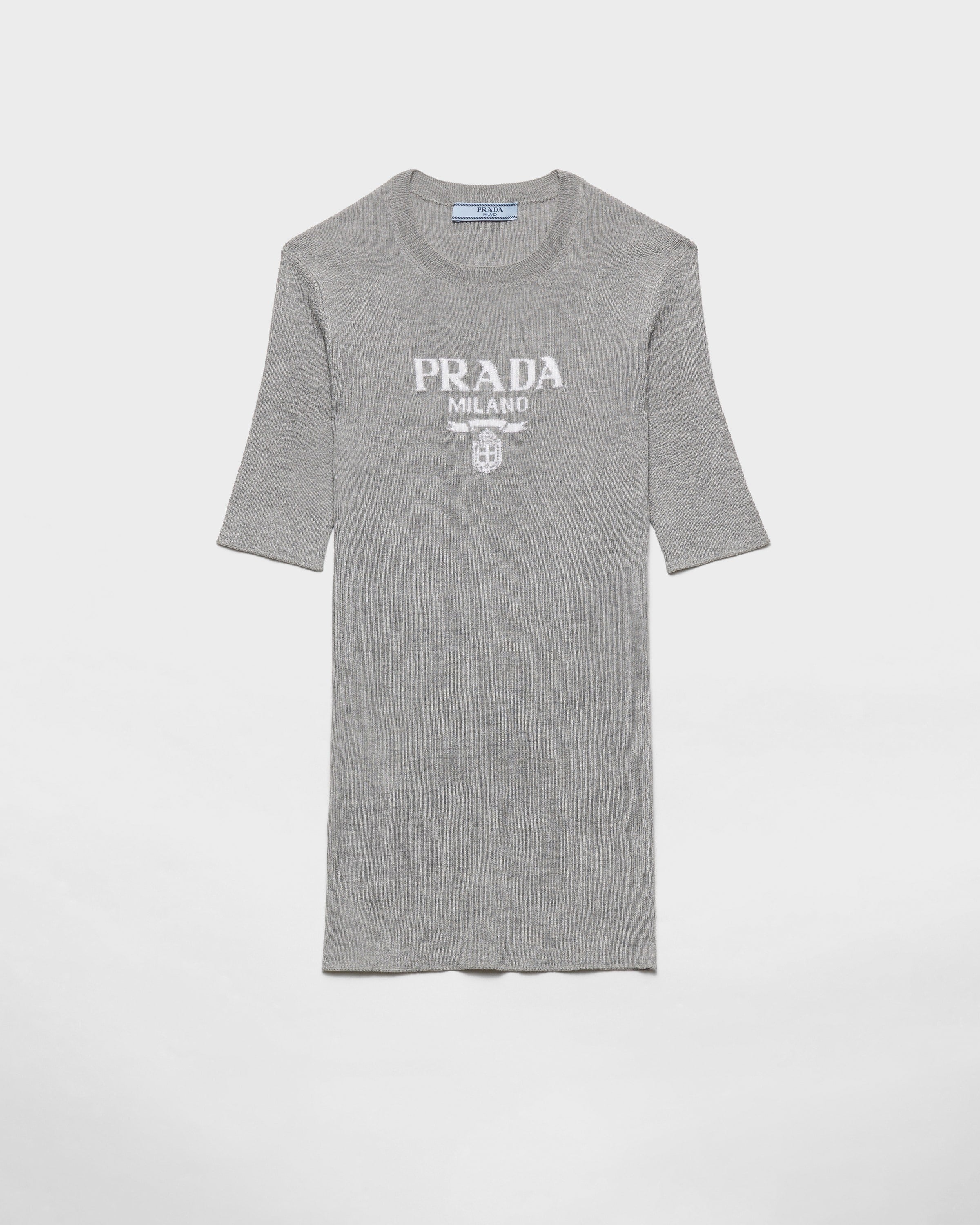 Silk crew-neck sweater with logo Grey