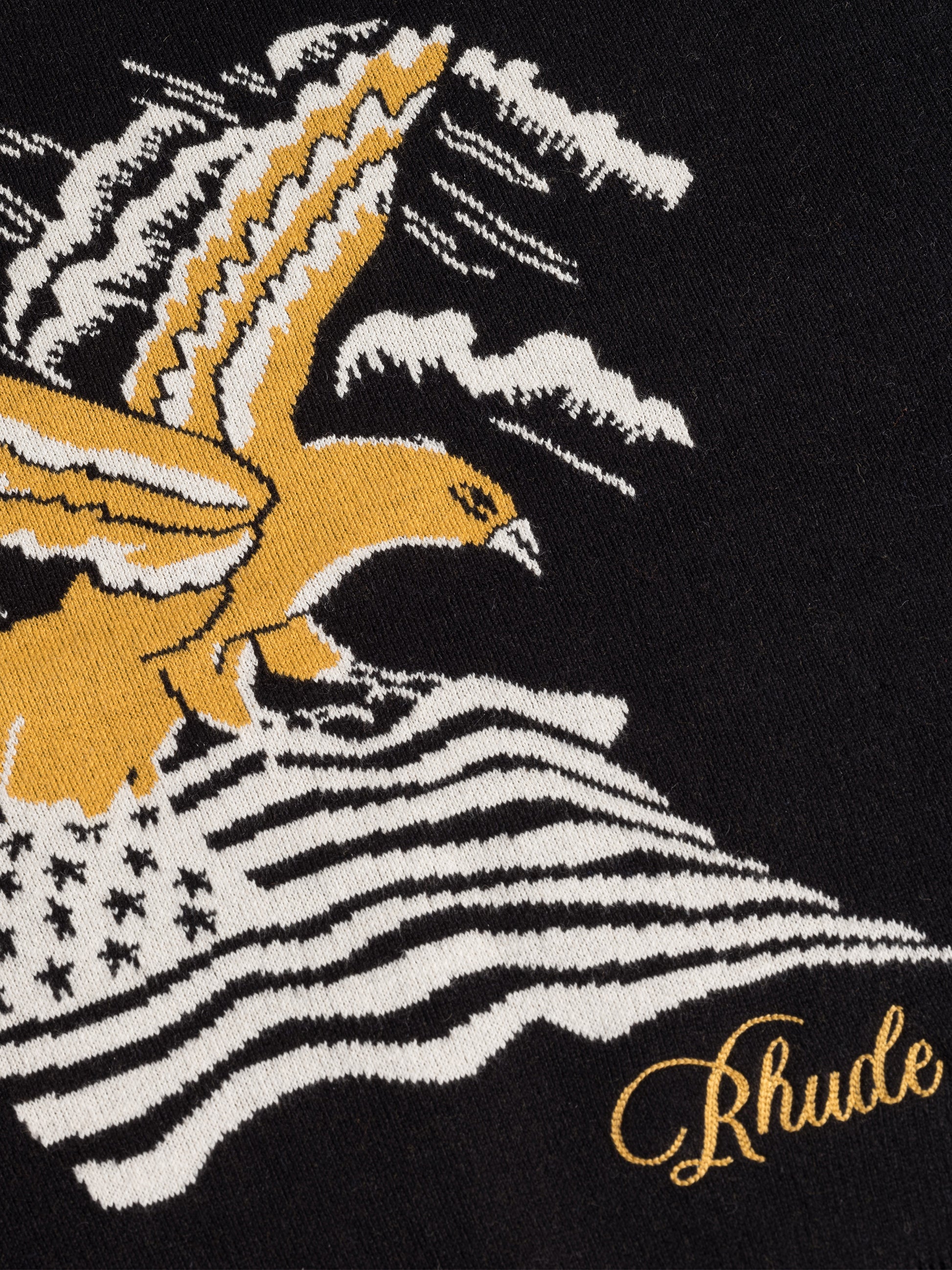 RHUDE EAGLE SOUVENIR KNIT CREWNECK - BLACK/YELLOW/CREME