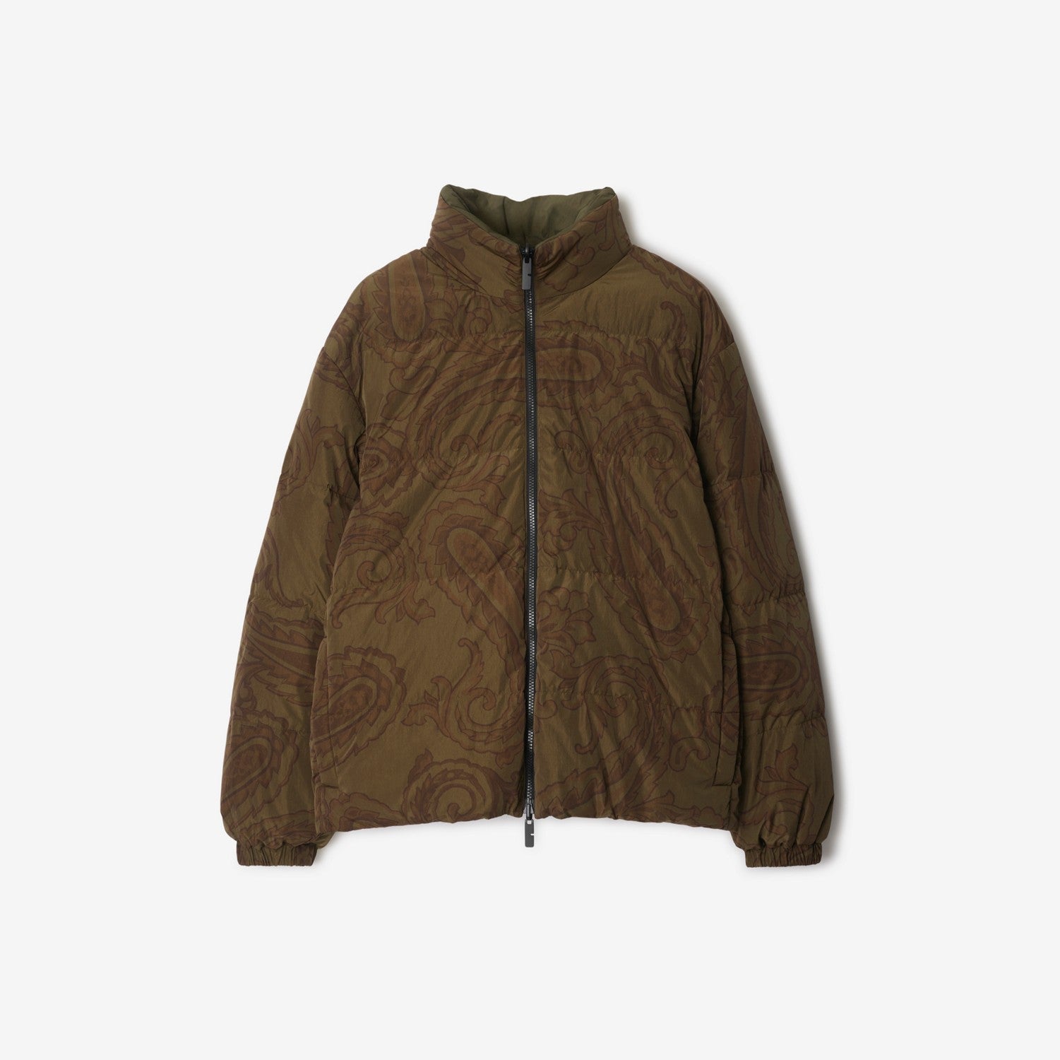 Reversible Paisley Nylon Puffer Jacket - Olive