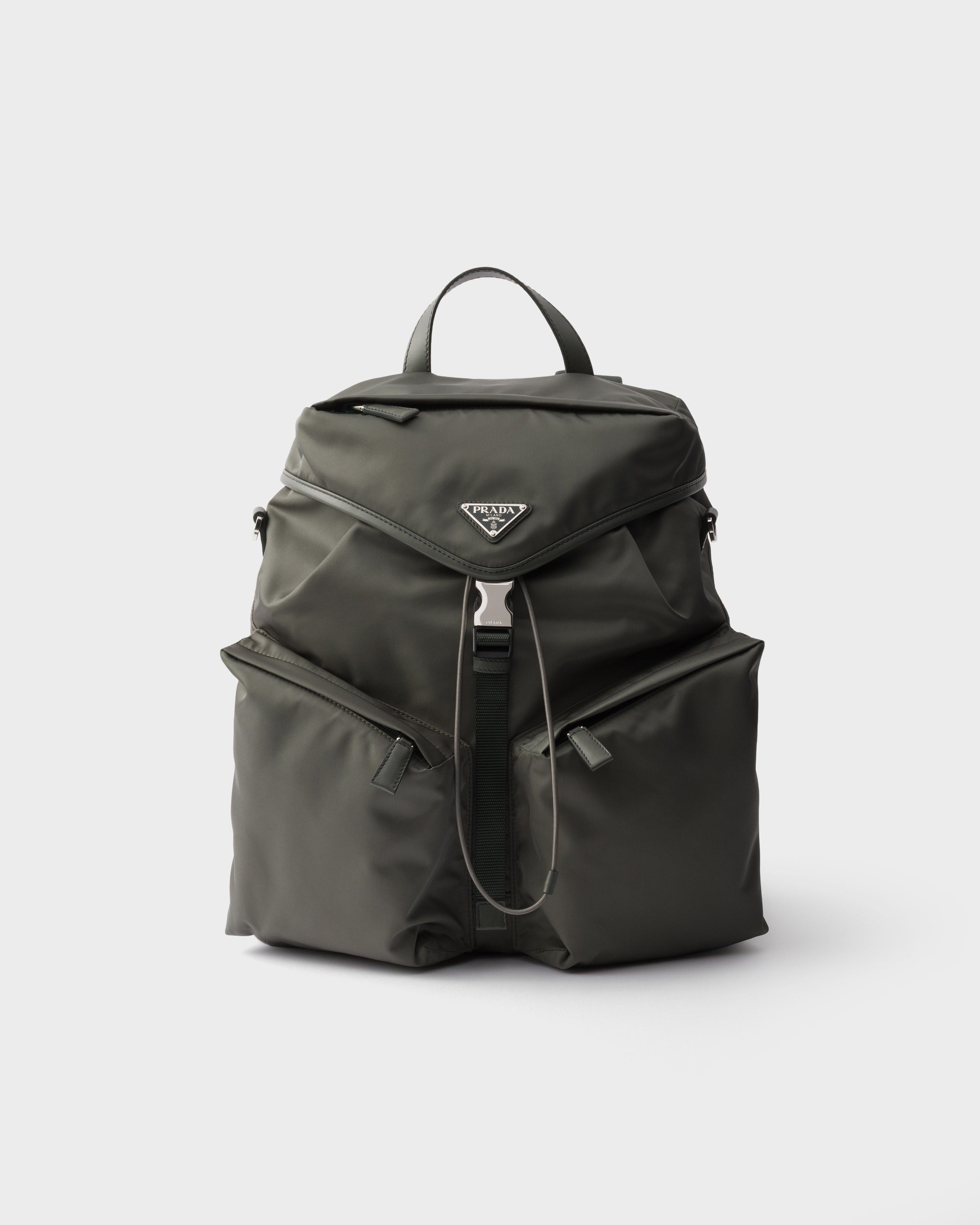Re-Nylon and leather backpack Forest Green