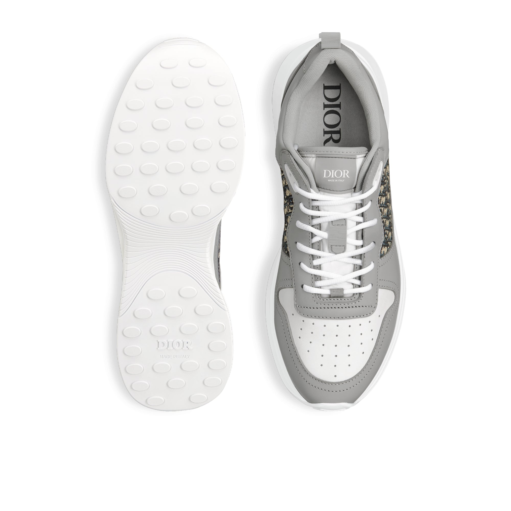 B25 Runner Sneaker - Dior Gray and White Smooth Calfskin with Beige and Black Dior Oblique Jacquard