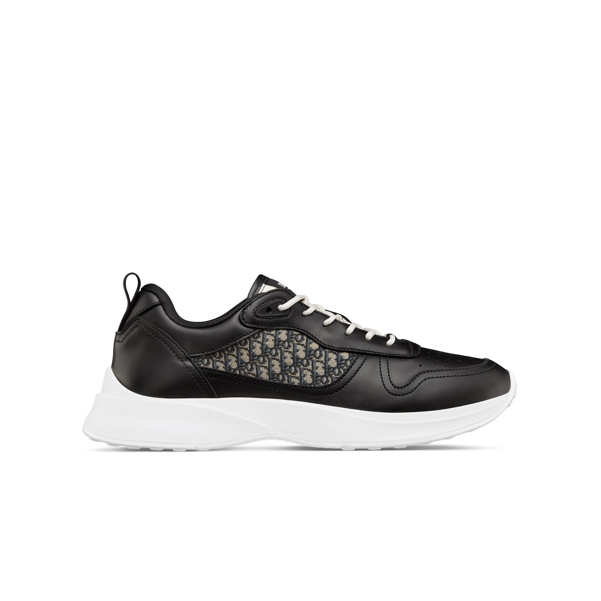 B25 Runner Sneaker - Black Smooth Calfskin and Beige and Black Dior Oblique Jacquard