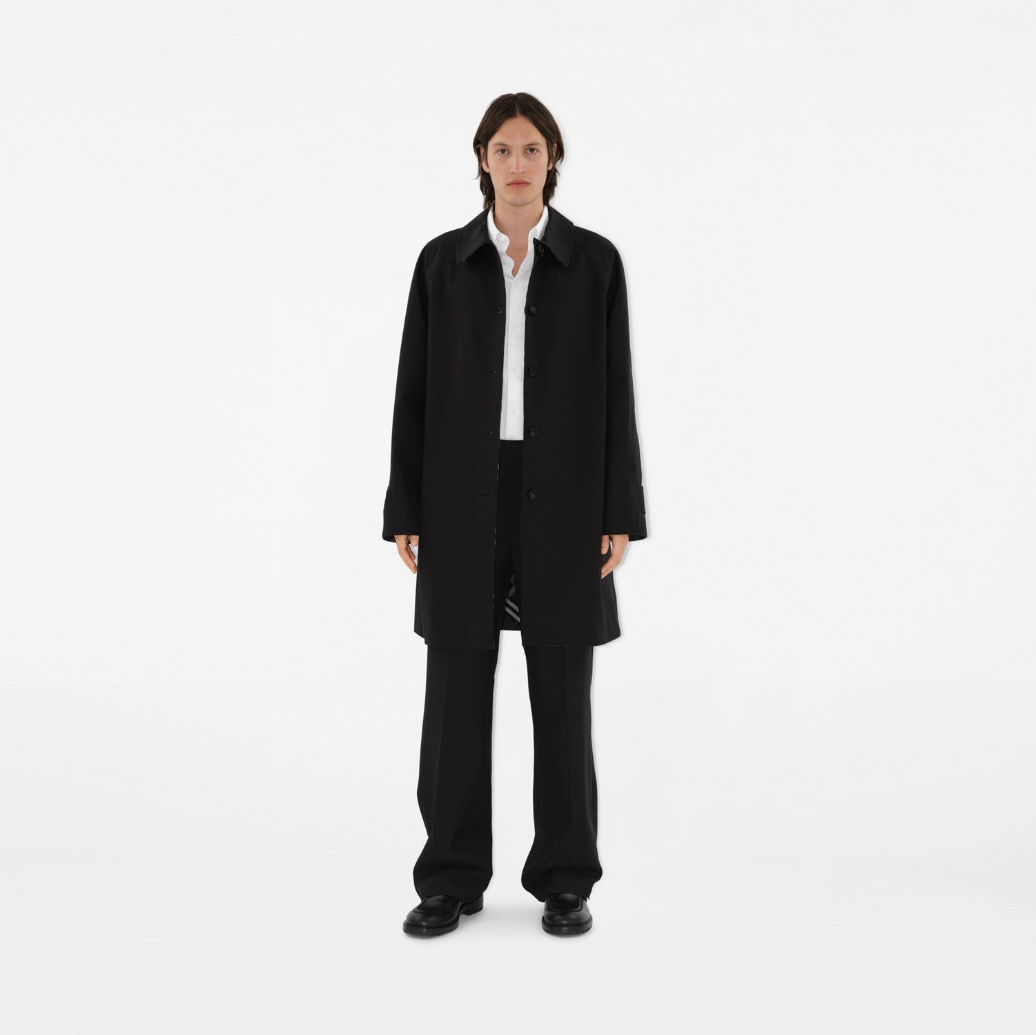 Long Reversible Gabardine Car Coat - Black