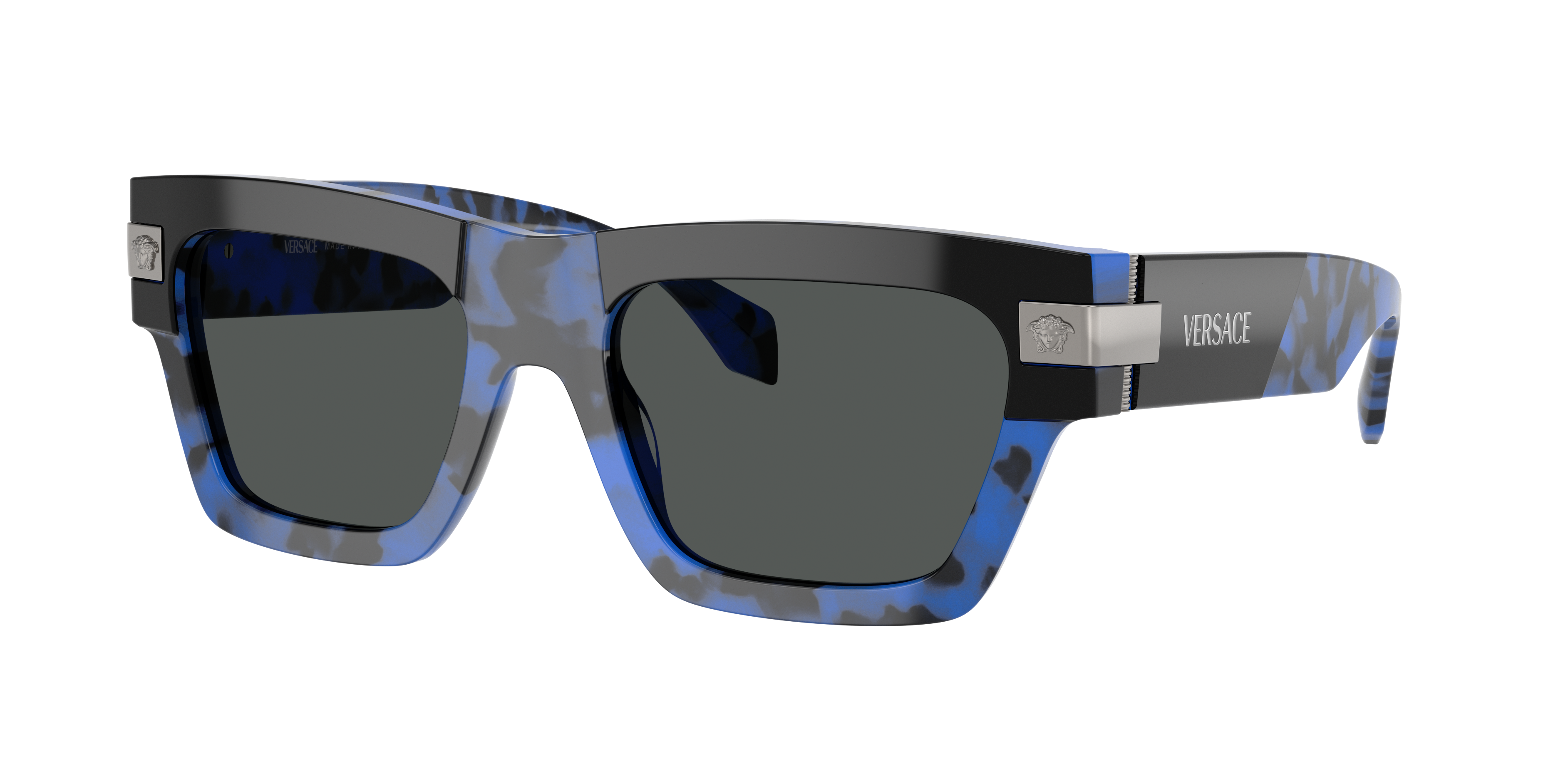 VERSACE VE4464 Havana Blue - Men Luxury Sunglasses, Dark Grey Lens