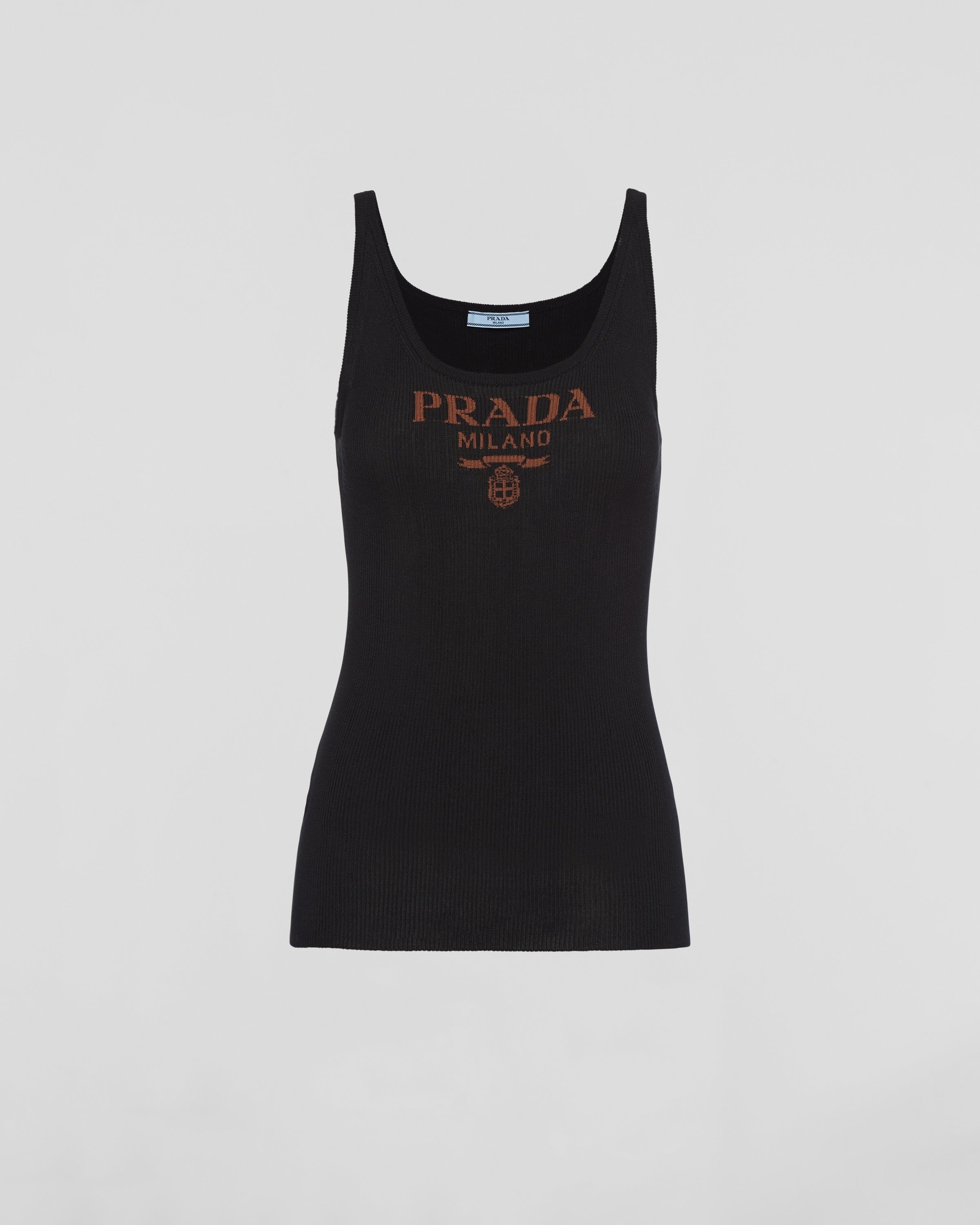 Silk tank top with logo Black