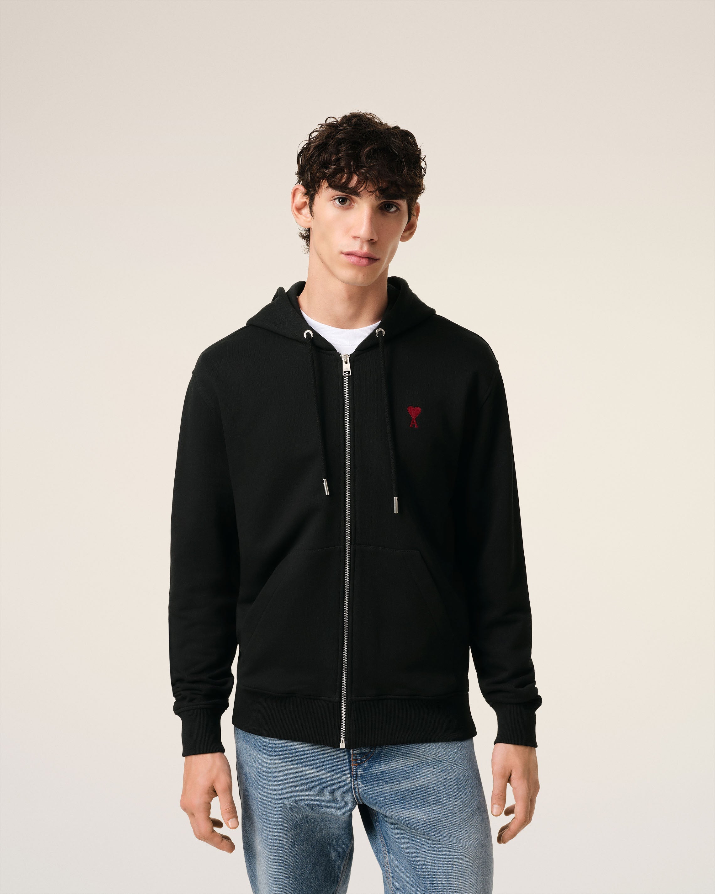 BLACK COTTON AMI DE COEUR ZIPPED HOODIE BLACK