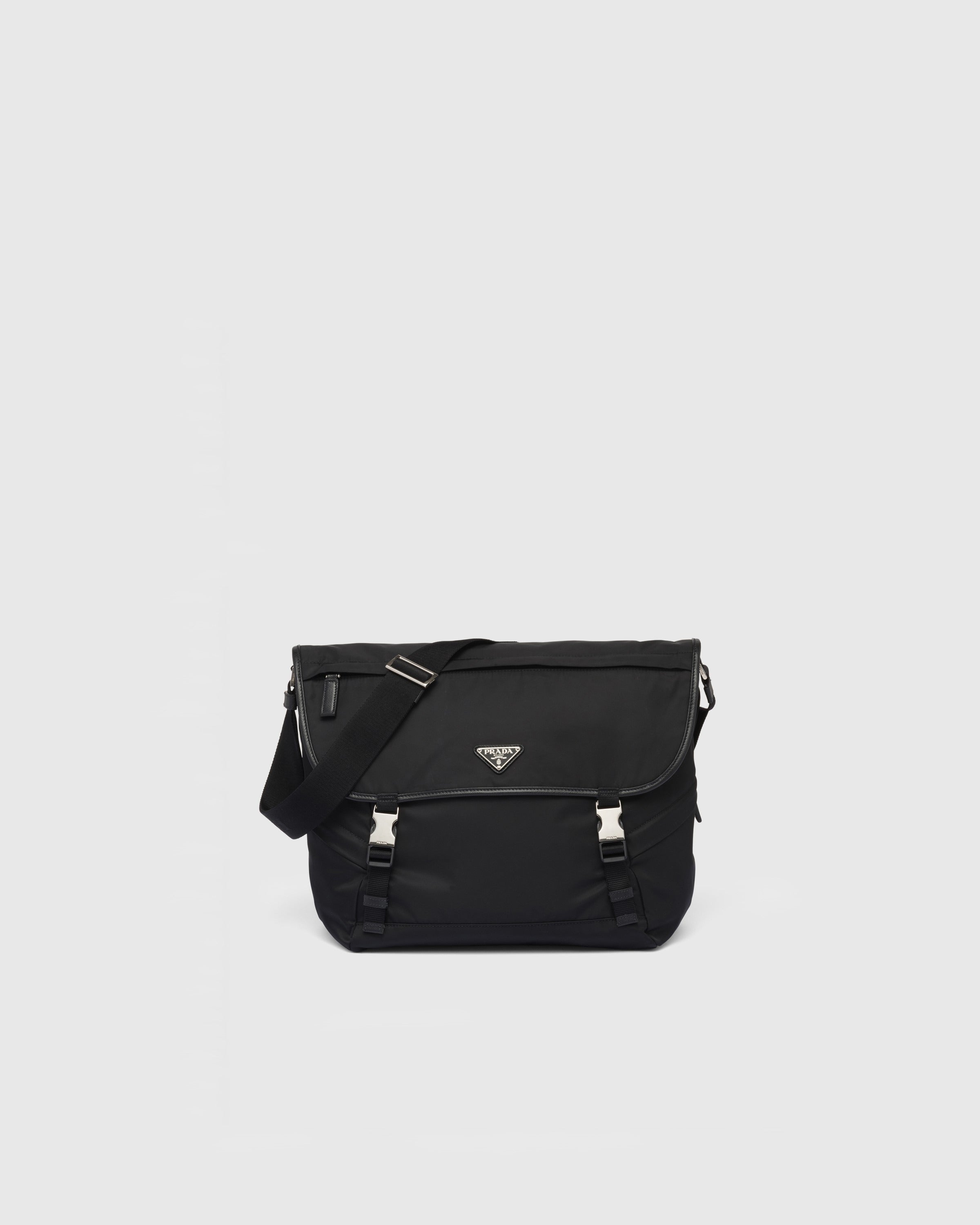 Re-Nylon and Saffiano leather shoulder bag Black
