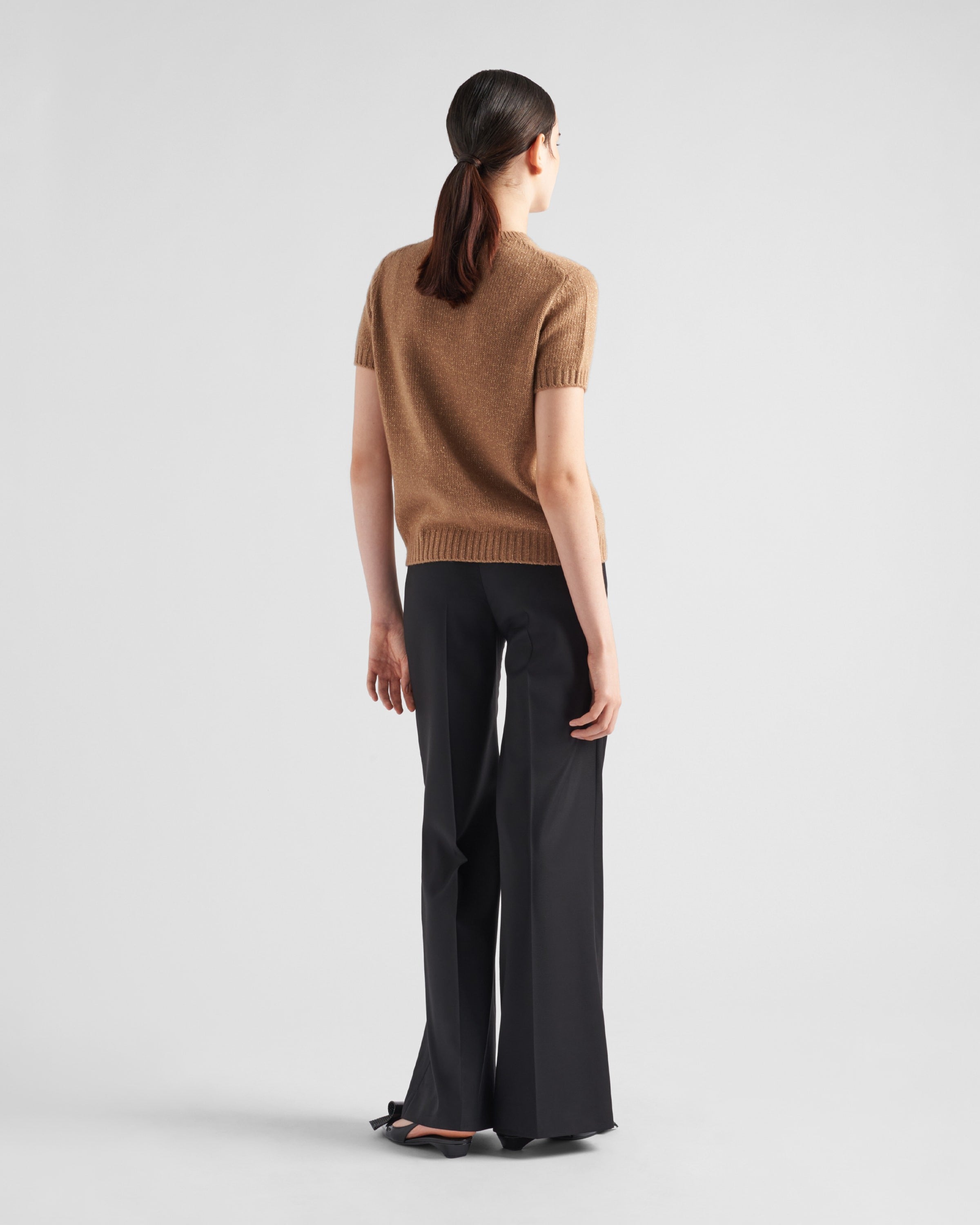 Wool, cashmere and lamé crew-neck sweater Camel/Gold