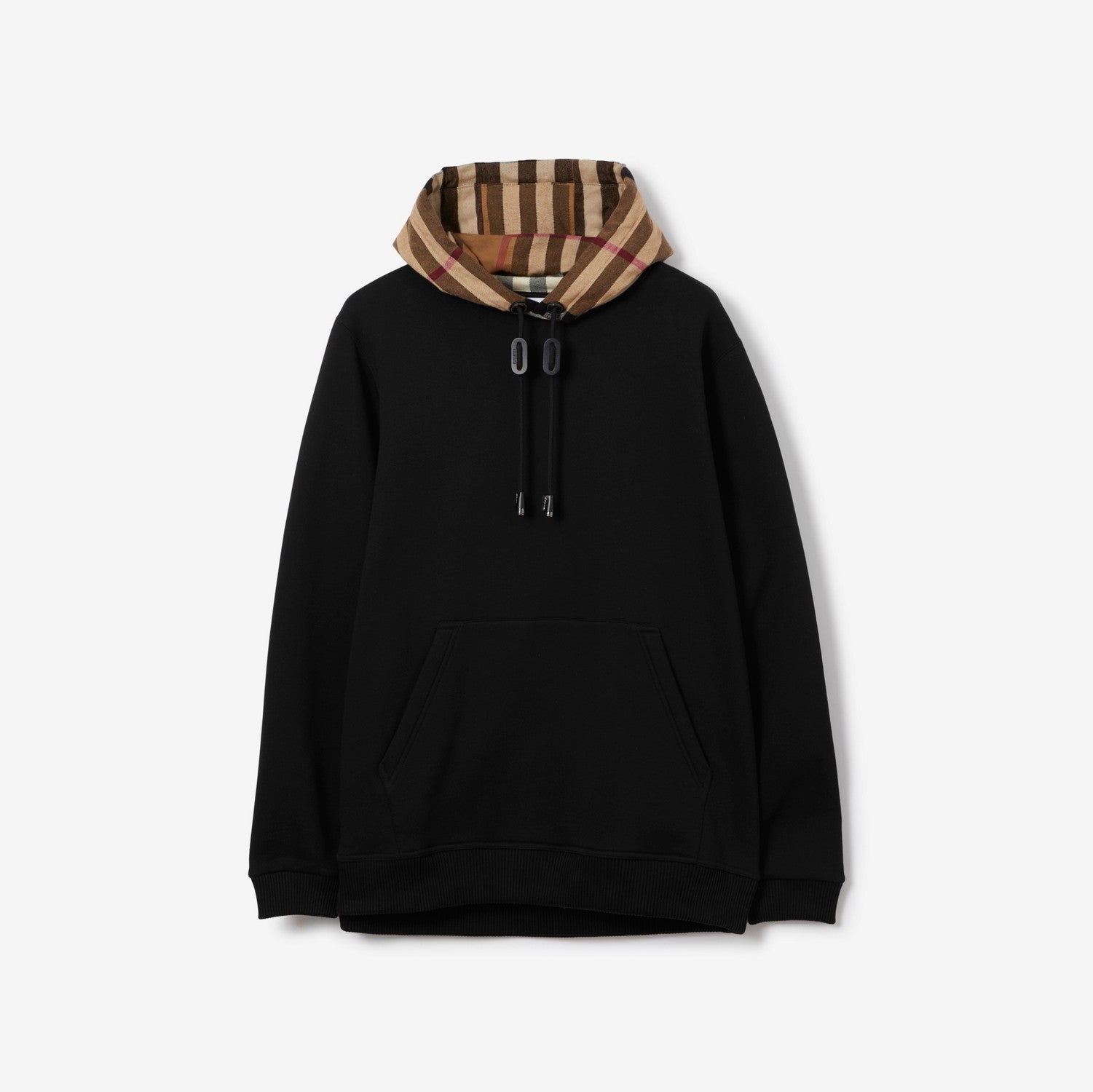 Check Hood Cotton Blend Hoodie - Black/birch brown