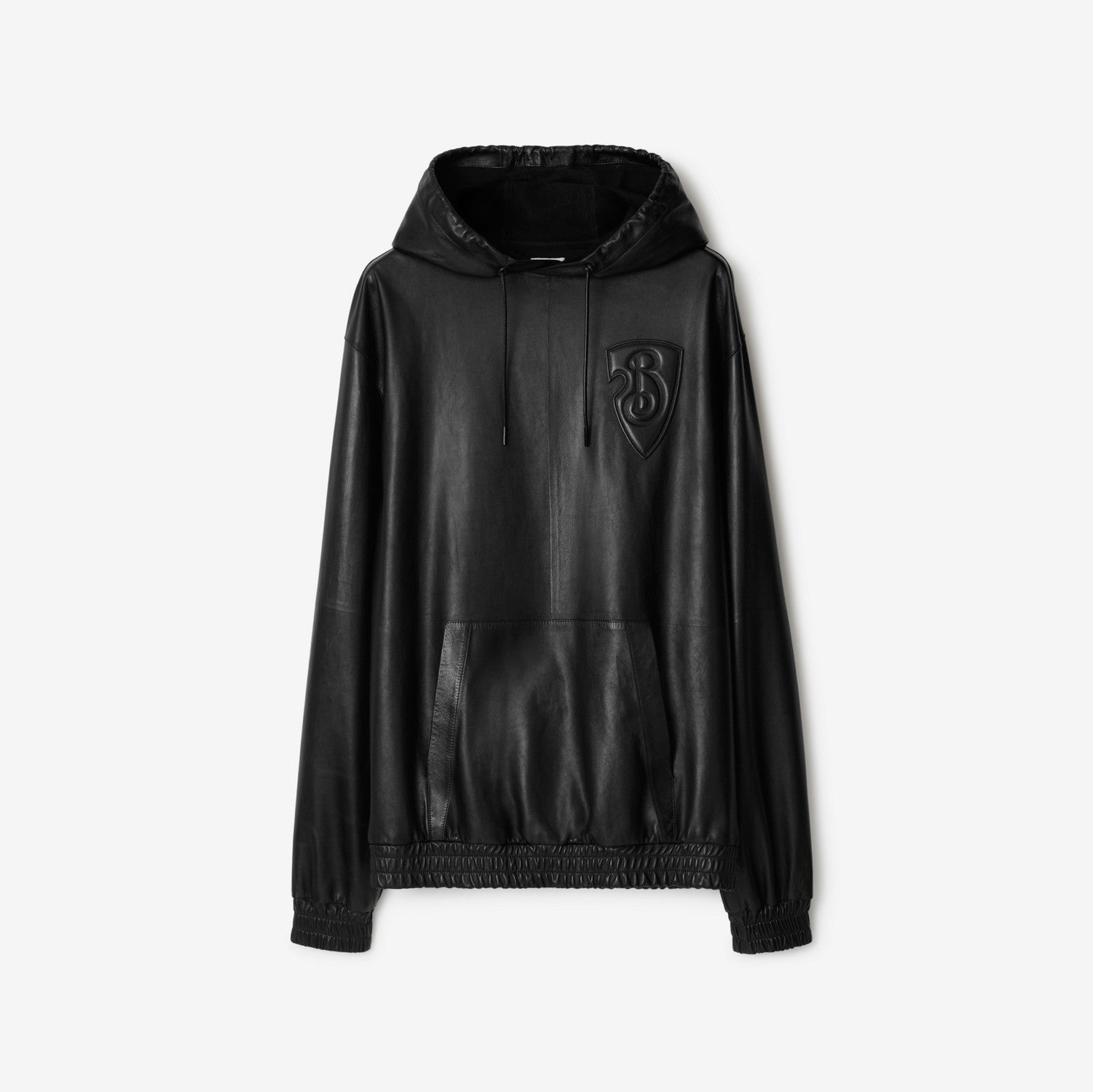 B Shield Leather Hoodie - Black