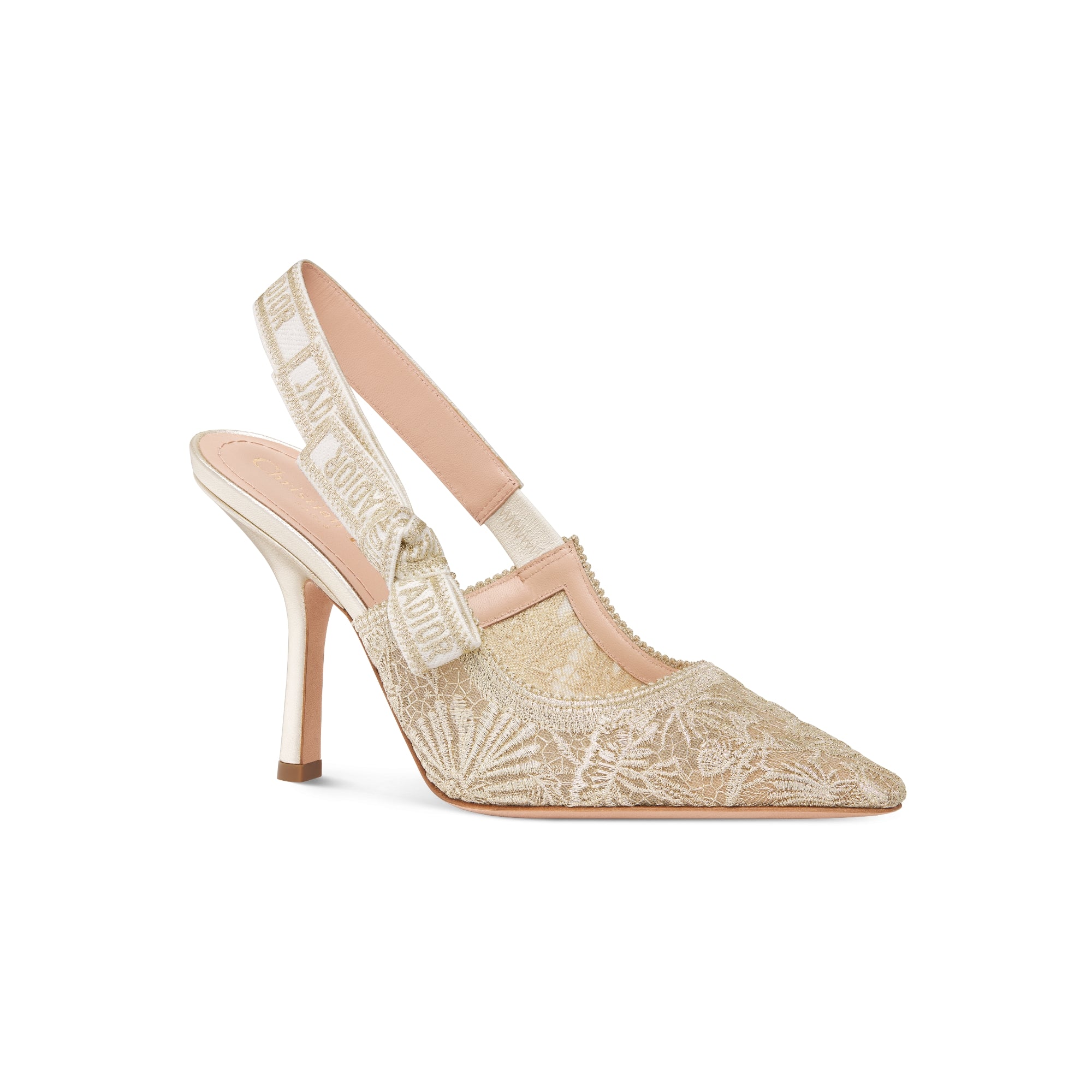 J'Adior Slingback Pump - Transparent Mesh with Dior Chardons Embroidery in Gold-Tone Metallic Thread