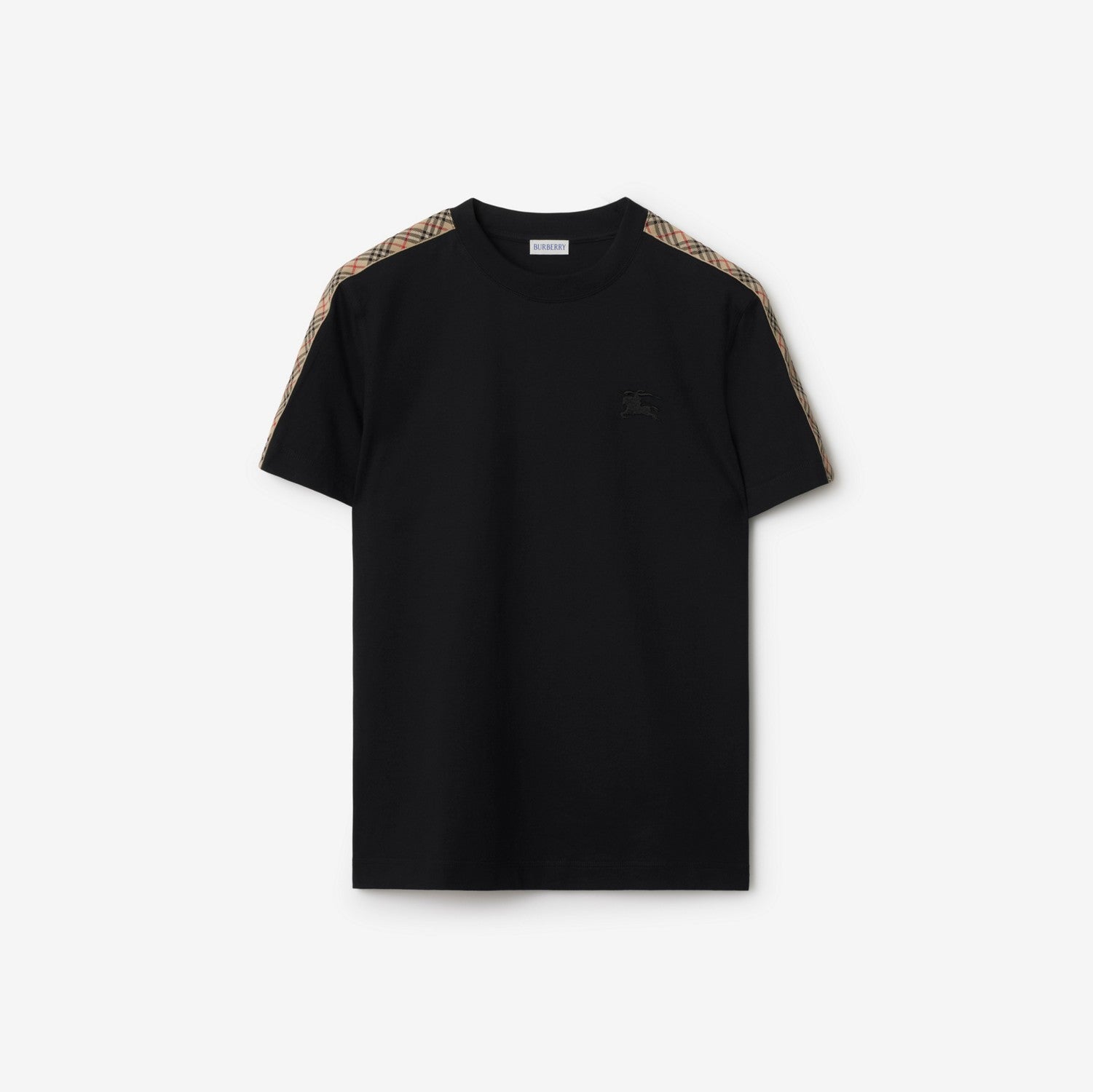 Check Trim Cotton T-shirt - Black