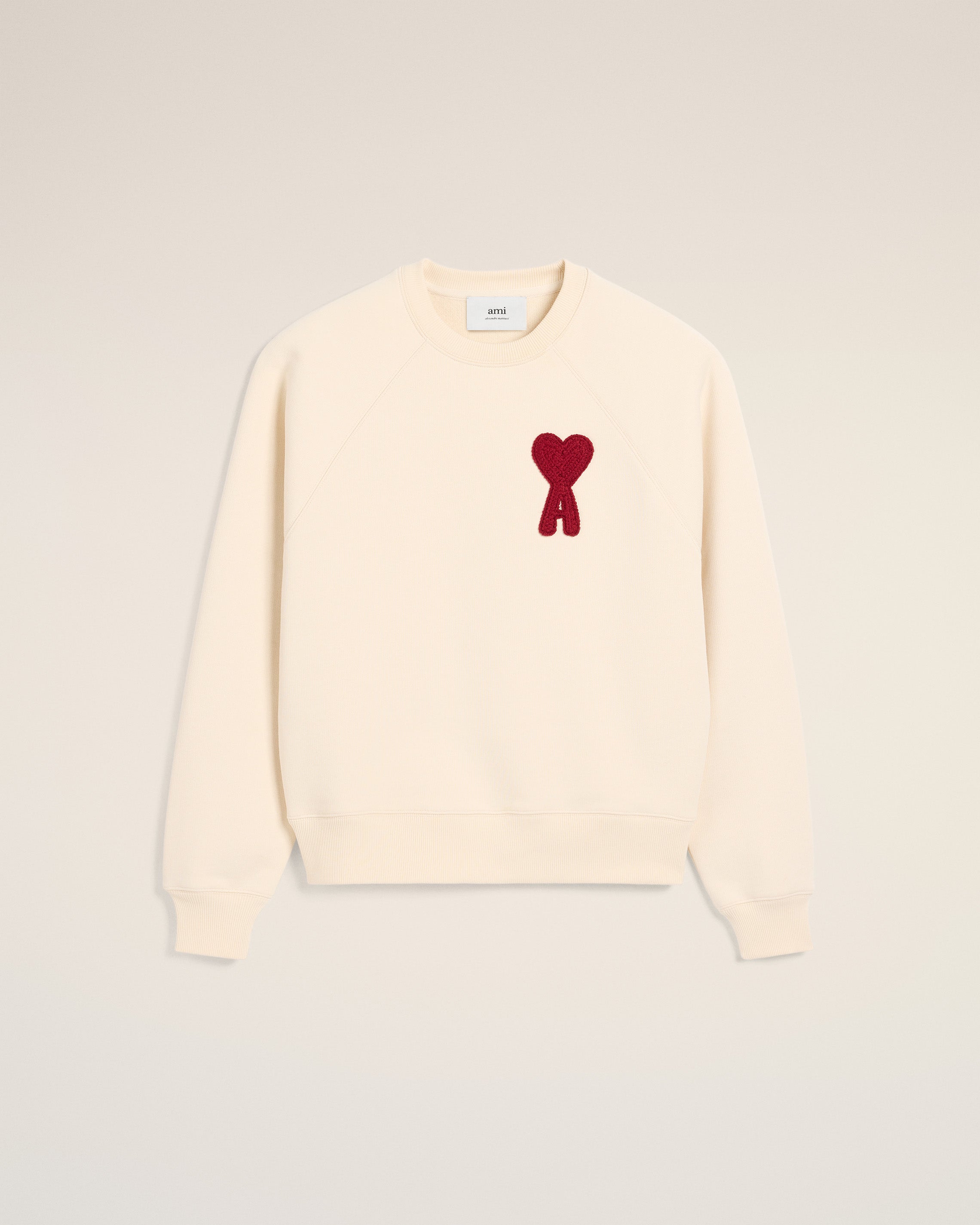 BEIGE COTTON AMI DE COEUR PATCH SWEATSHIRT WHITE CREAM
