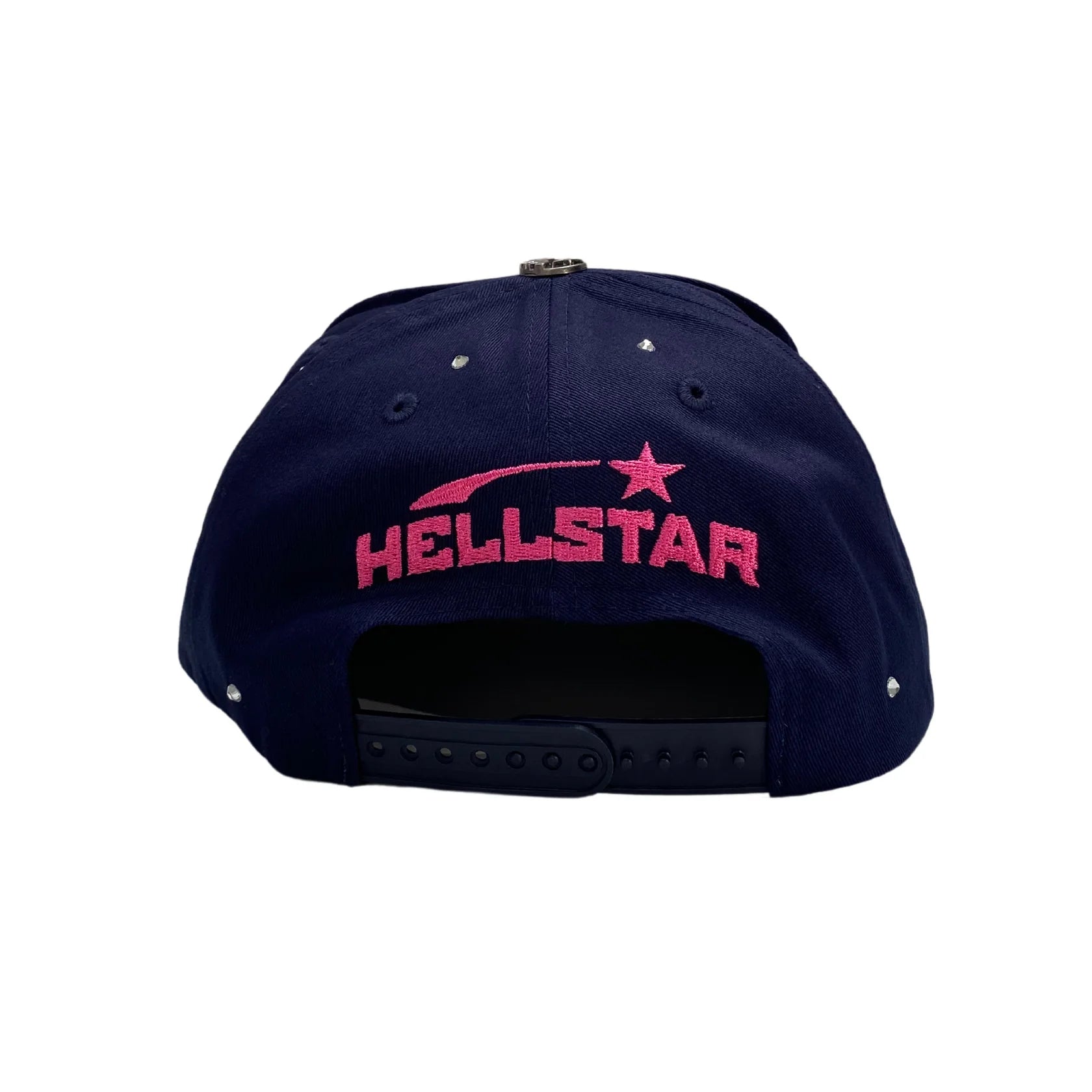 Hellstar Logo 6-Panel Snapback Hat Navy Pink Rhinestone