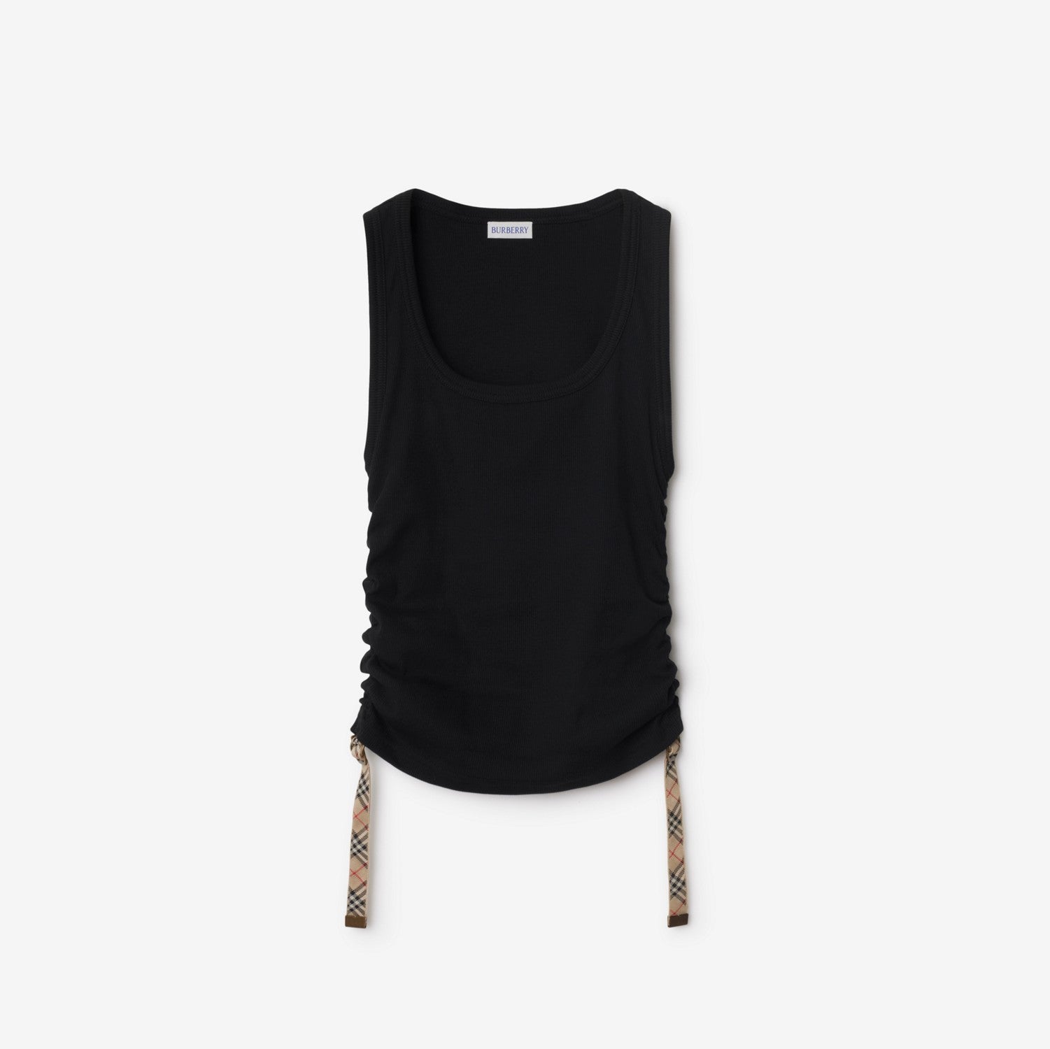 Check Trim Stretch Cotton Vest - Black