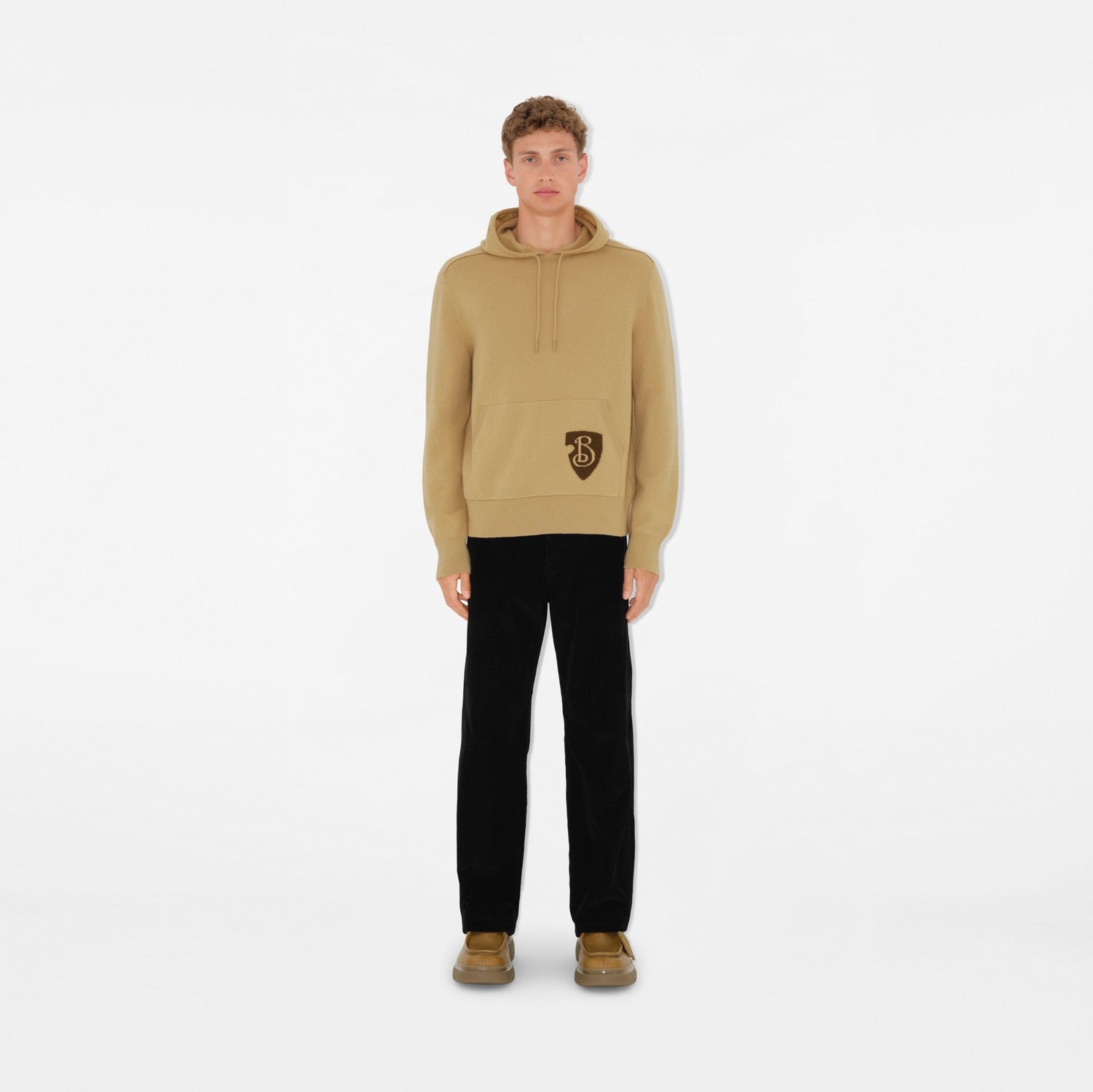 B Shield Wool Blend Hoodie - Sand