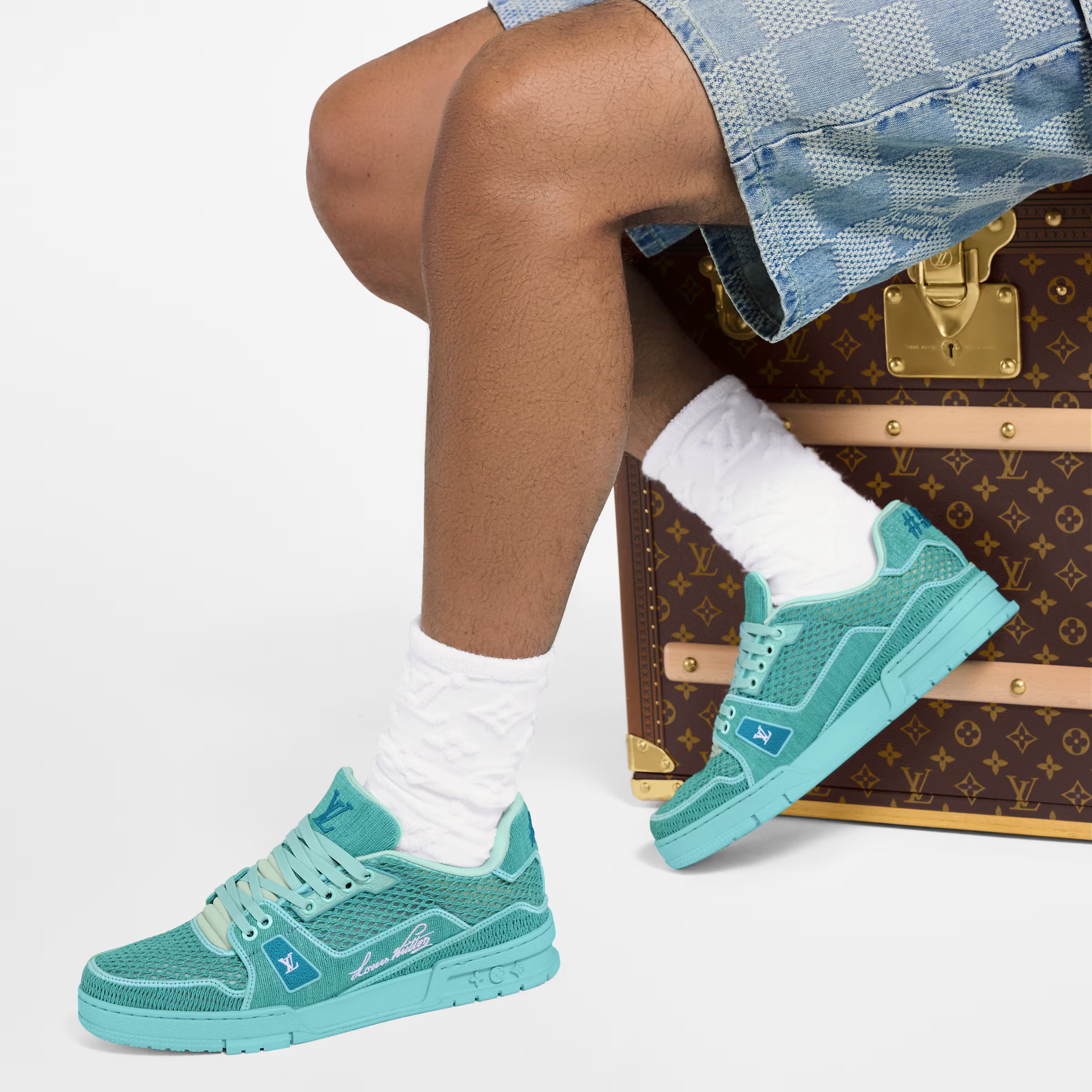 LV Trainer Sneaker Raffia Turquoise