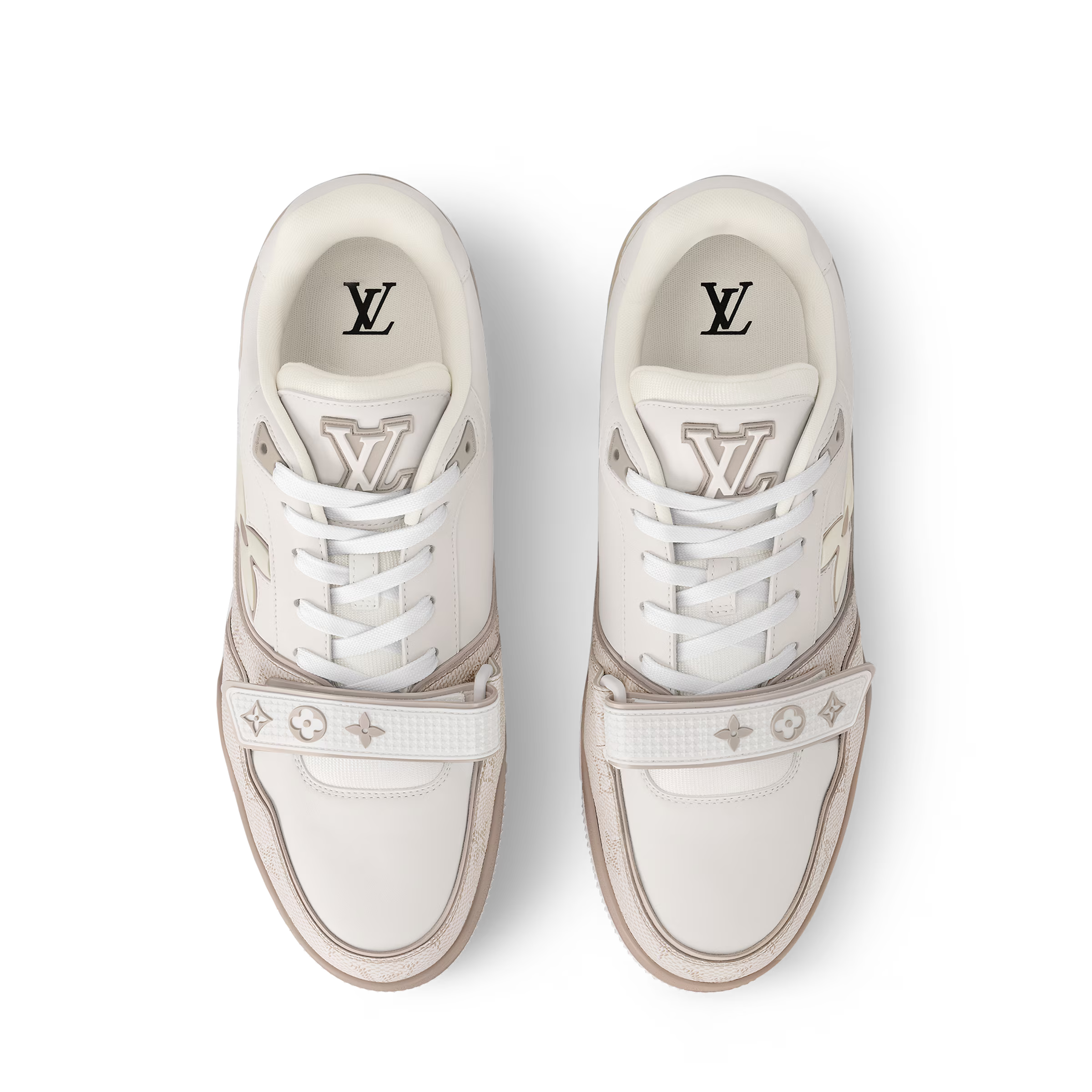 LV Trainer Sneaker Leather Velcro Stap Beige