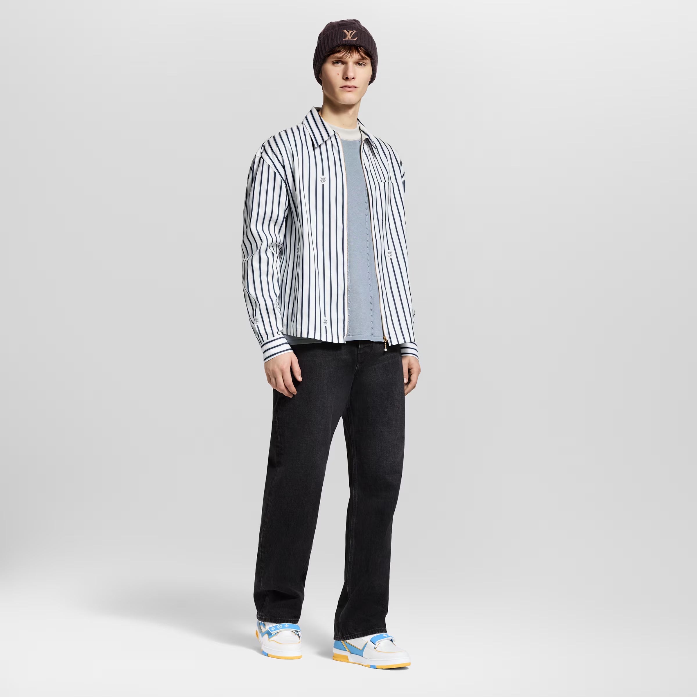 LV Trainer Sneaker Leather Velcro Stap Blue