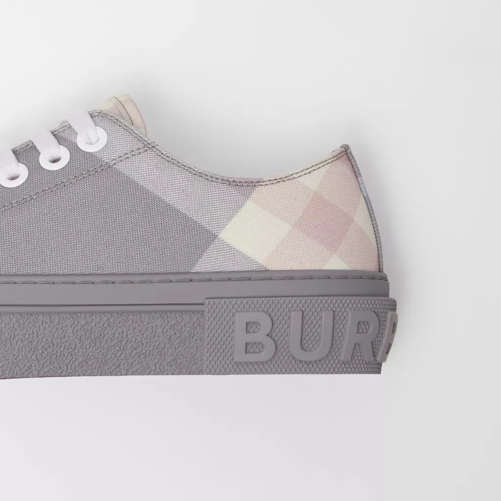 Burberry Check Cotton Sneakers Pale Grey