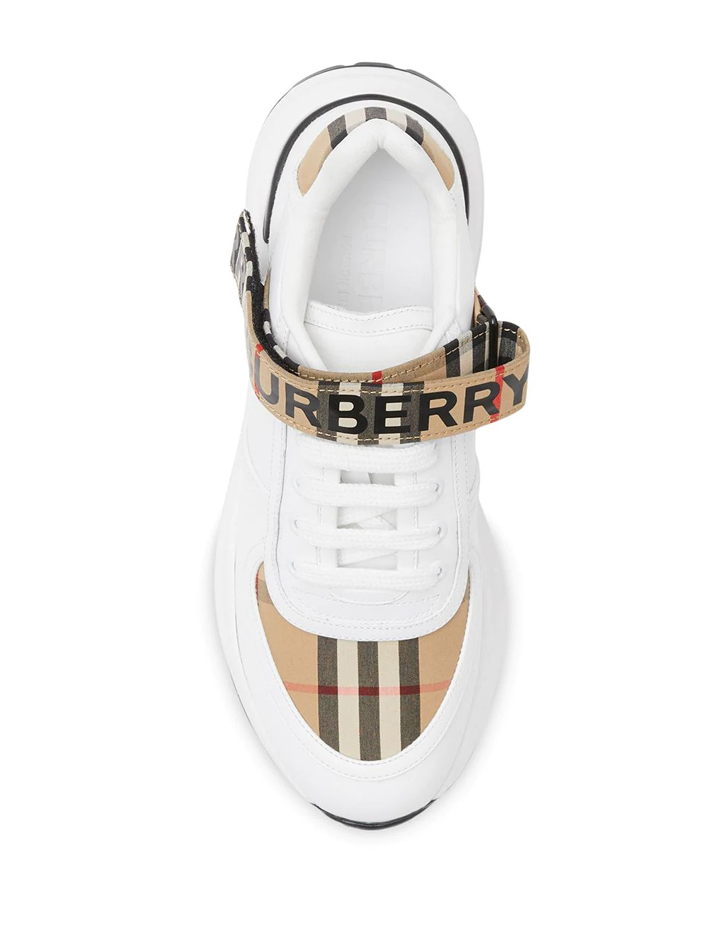 logo print vintage check and leather sneakers