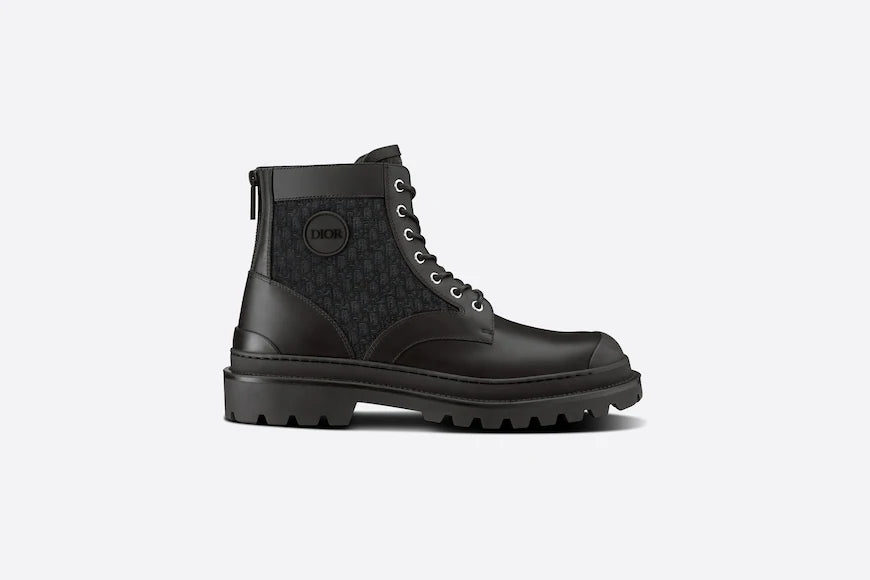 Dior DIOR EXPLORER ANKLE BOOT Black Smooth Calfskin and Dior Oblique Jacquard