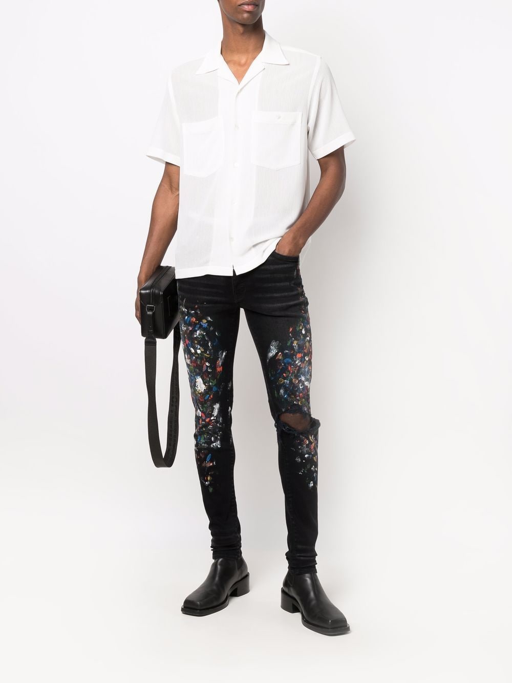 Amiri AMIRI Paint Print Distressed Skinny Jeans