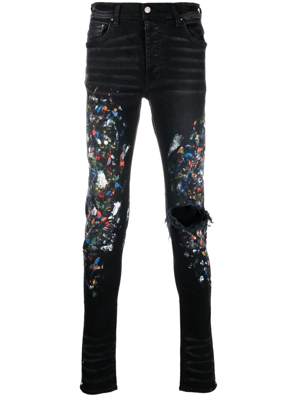 Amiri AMIRI Paint Print Distressed Skinny Jeans