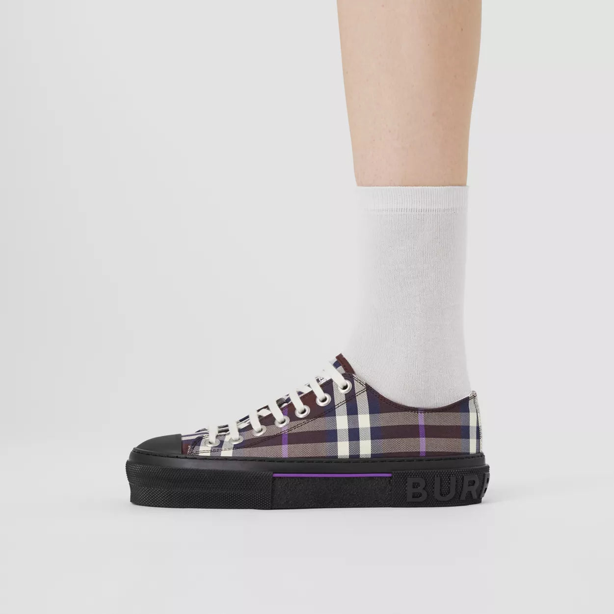 Burberry Check Cotton Sneakers Deep Maroon