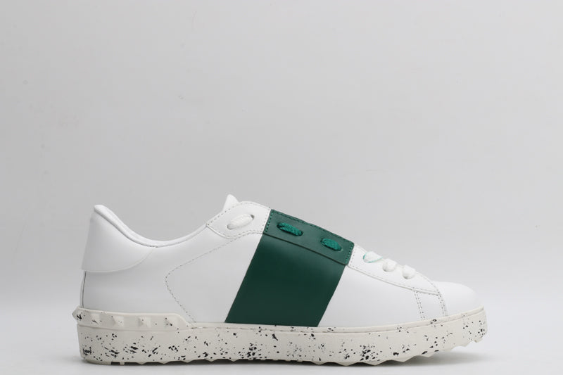 Valentino Garavani OPEN SKATE CALFSKIN AND FABRIC SNEAKER WHITE/GREEN