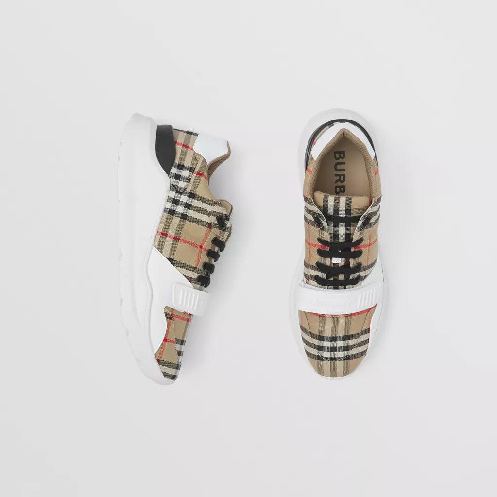 Burberry Vintage Check and Leather Sneakers Archive Beige