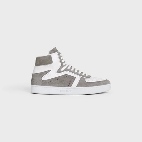Celine CT-01 "Z" Trainer High Top Sneaker in Suede Calfskin and Calfskin Grey/Optic White