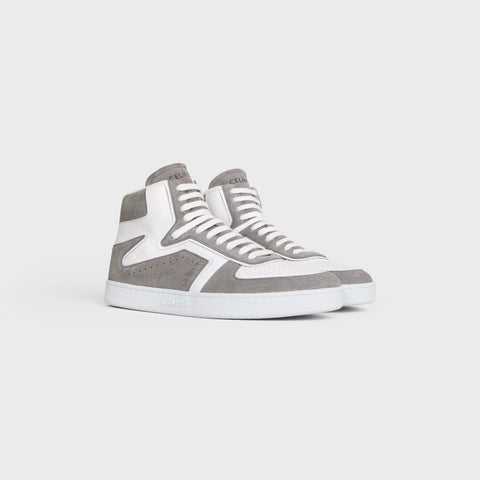 Celine CT-01 "Z" Trainer High Top Sneaker in Suede Calfskin and Calfskin Grey/Optic White