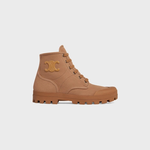 Celine Patapans Lace up Boot With Triomphe Patch in Canvas Tan