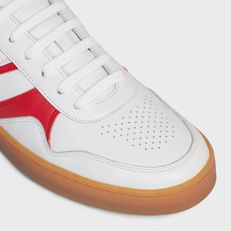 Celine Celine Trainer Low Lace-up Sneaker in Calfskin & Laminated Calfskin Optic White / Bright Red / Beige