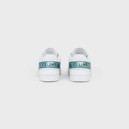 Celine Celine Trainer Low Lace-up Sneaker in Calfskin & Laminated Calfskin Optic White / Light Blue