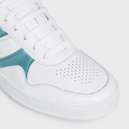 Celine Celine Trainer Low Lace-up Sneaker in Calfskin & Laminated Calfskin Optic White / Light Blue