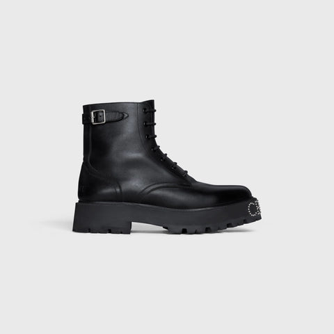 Celine Celine Bulky Lace-Up Boot With Studded Outsole In Shiny Bull Black