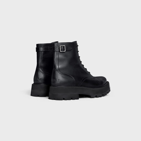 Celine Celine Bulky Lace-Up Boot With Studded Outsole In Shiny Bull Black