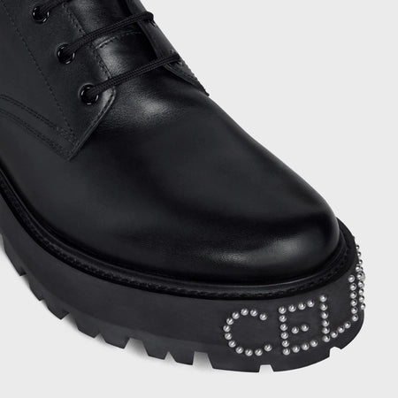 Celine Celine Bulky Lace-Up Boot With Studded Outsole In Shiny Bull Black