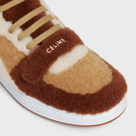 Celine CT-02 Mid Sneaker With Scratch in Shearling Brown / Beige / Fox Red