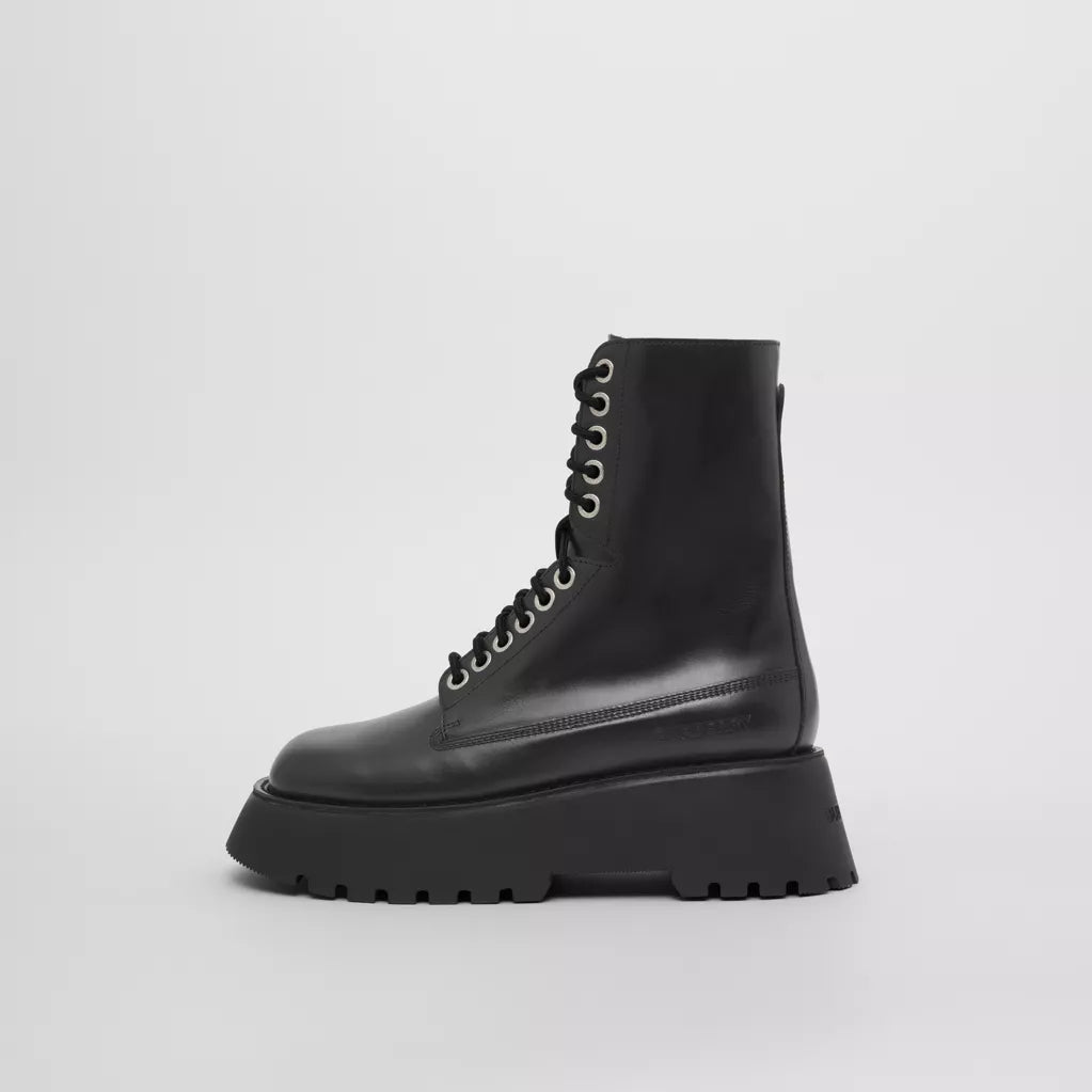 Burberry Logo Detail Platform Leather Boots