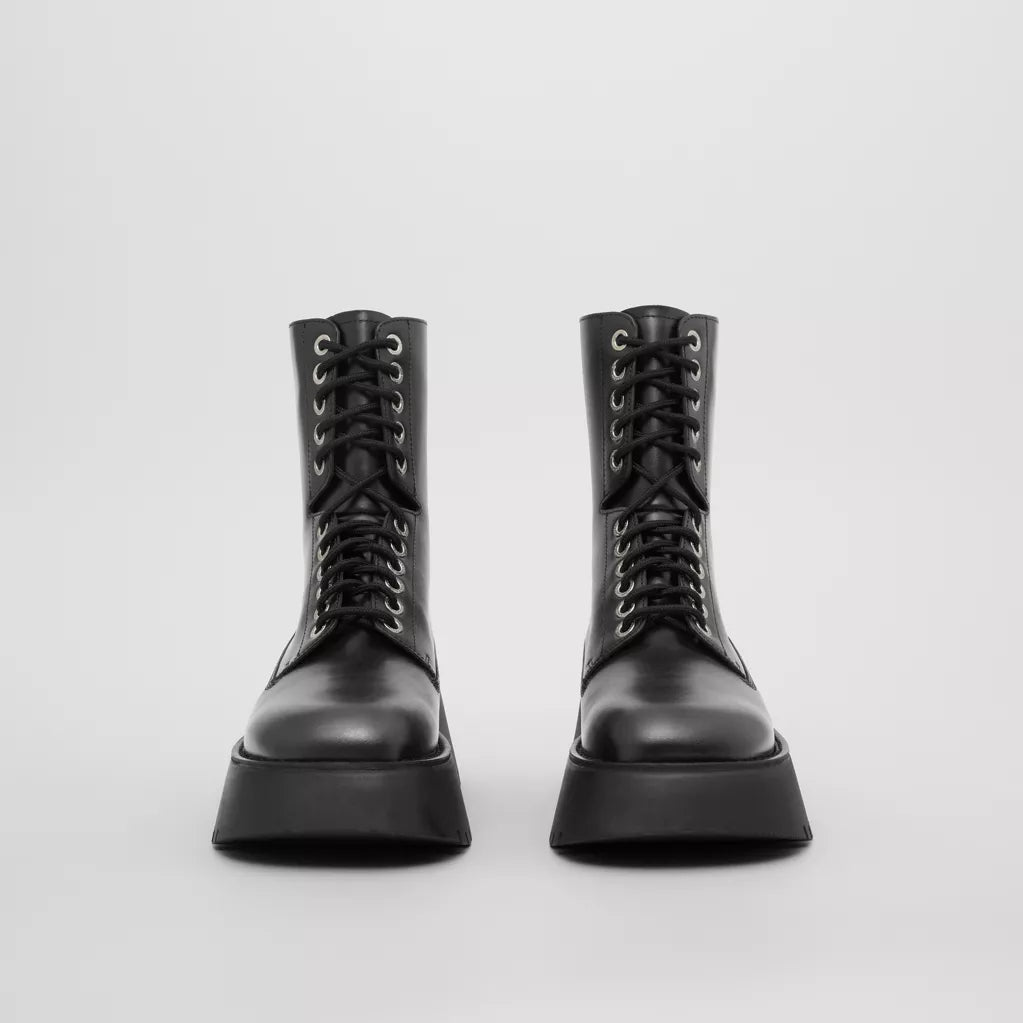 Burberry Logo Detail Platform Leather Boots